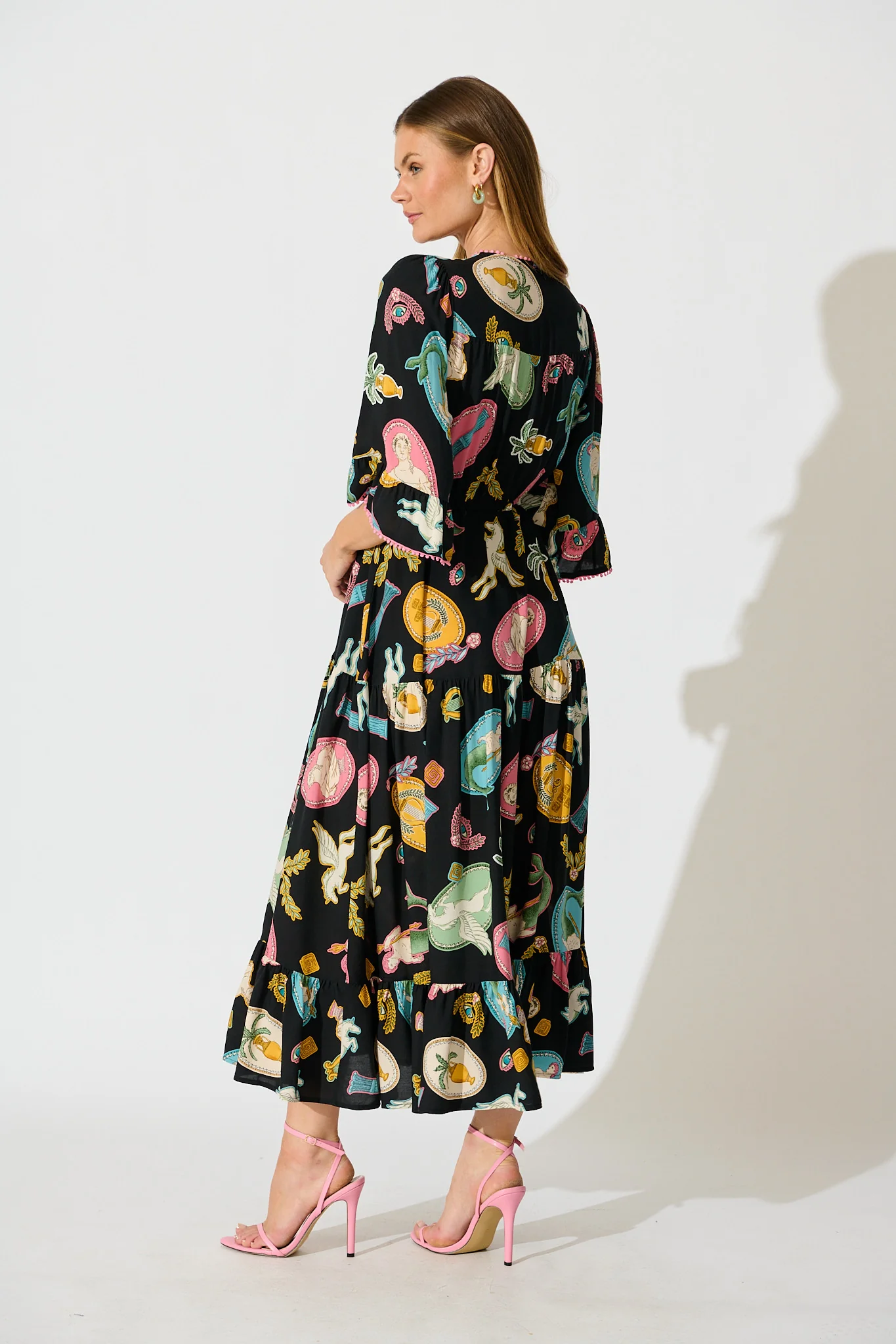 Kelsey Midi Dress in Black with Multi Print - Image 4