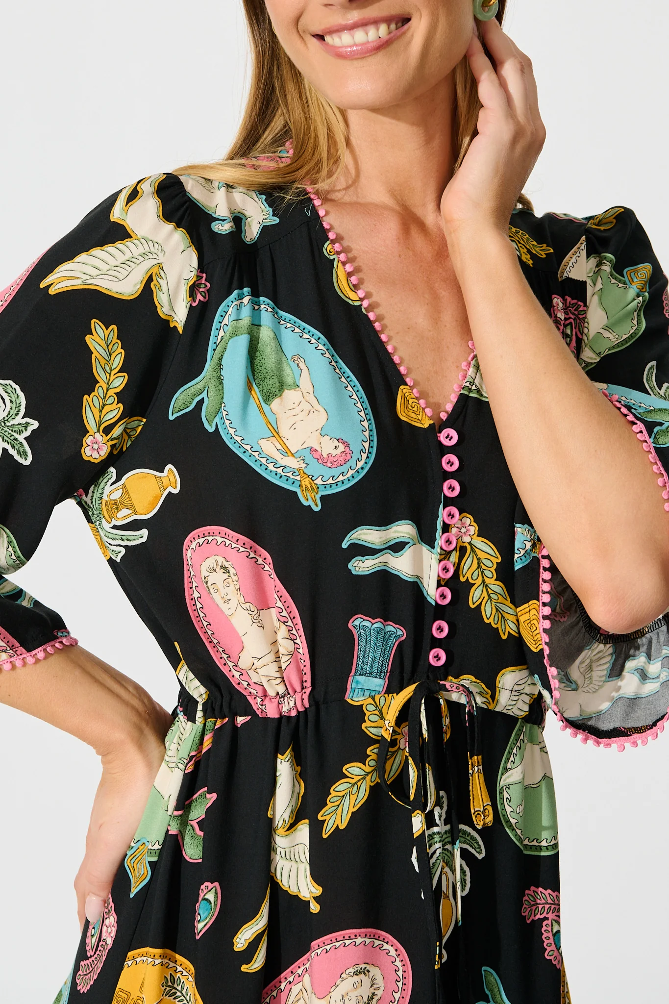 Kelsey Midi Dress in Black with Multi Print - Image 5