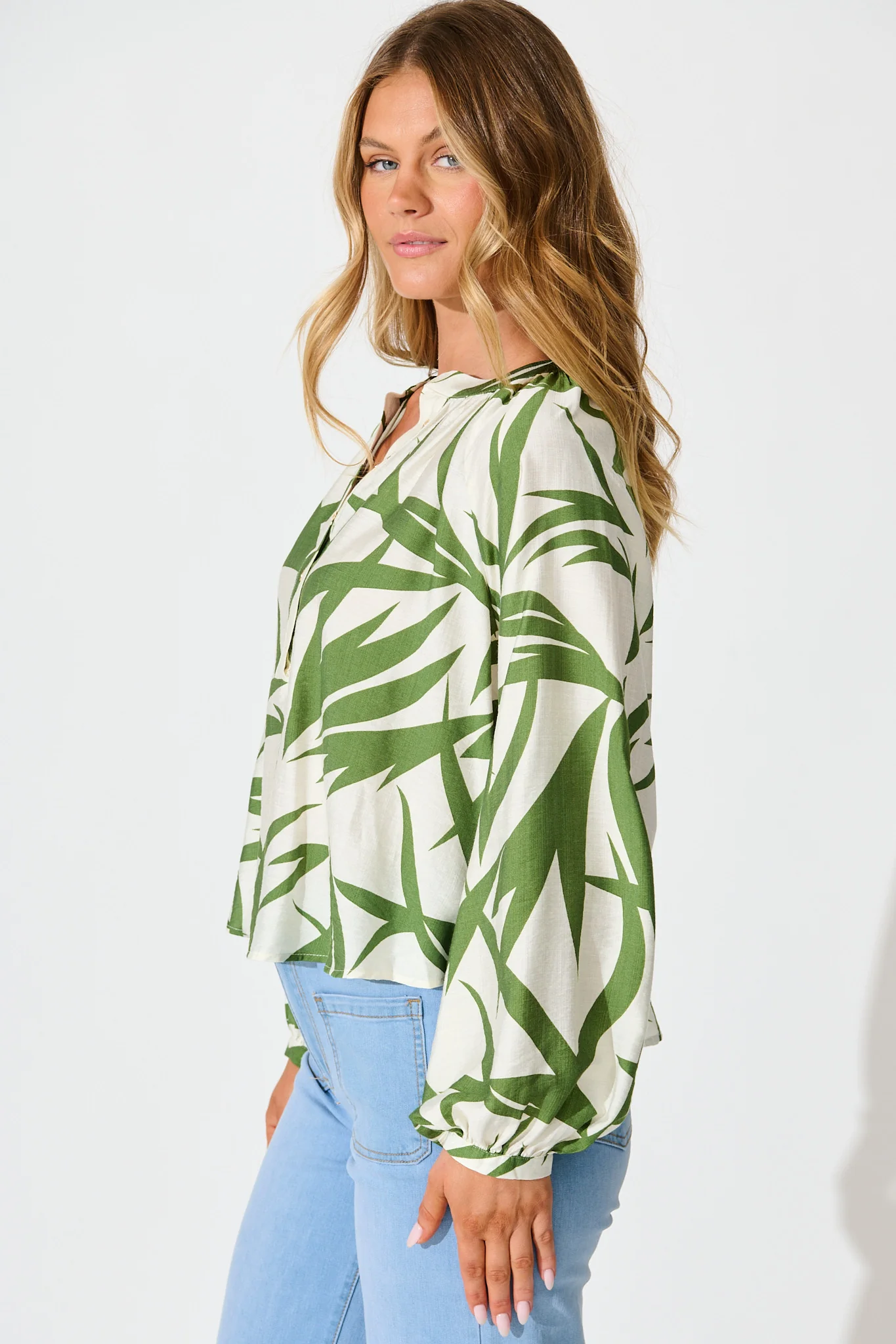 Kelsie Top in Green Leaf Print - Image 2