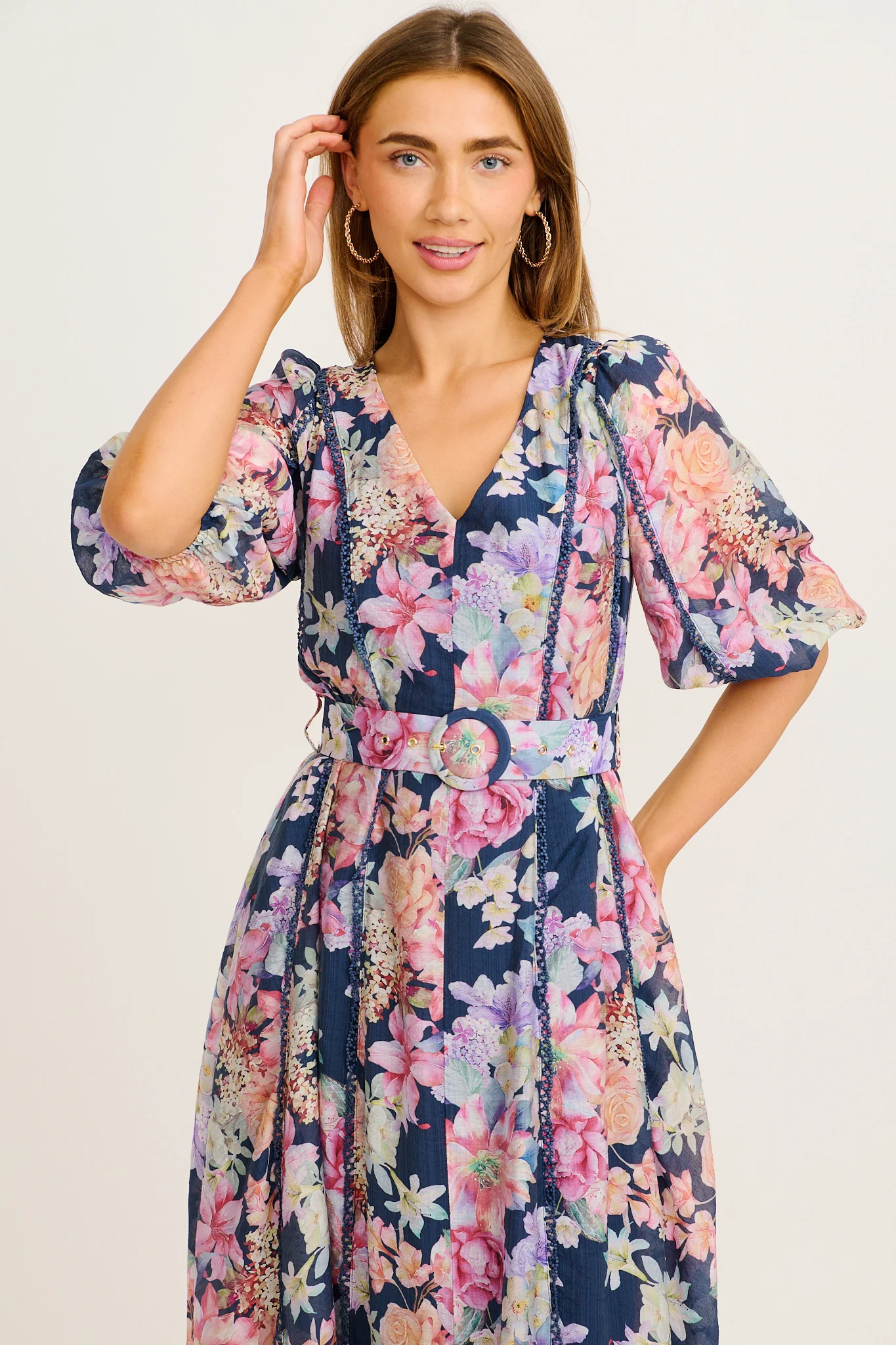 Kenia Maxi Dress in Navy with Multi Floral - Image 2