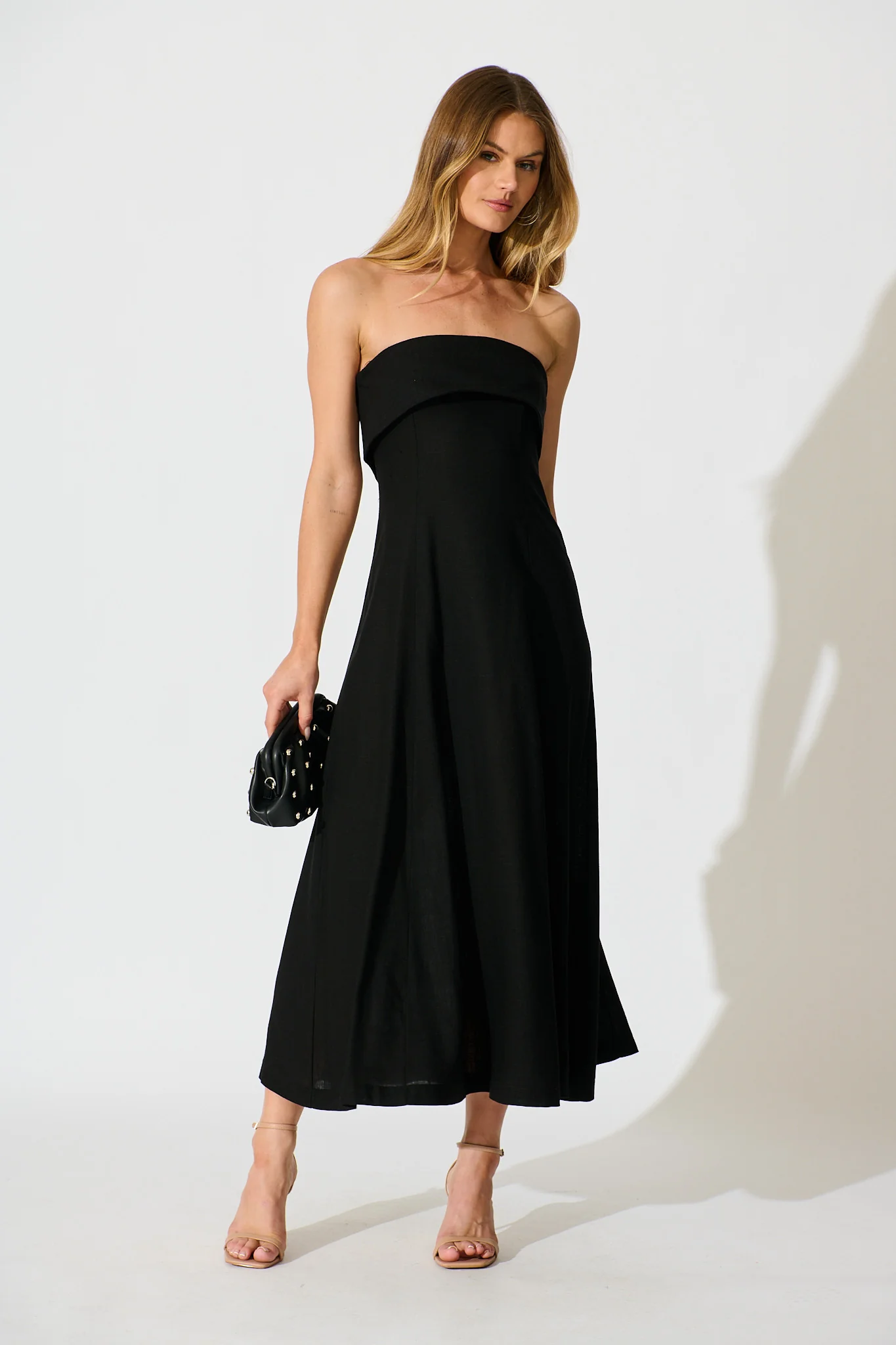 Kerra Maxi Dress in Black Cotton Linen Blend