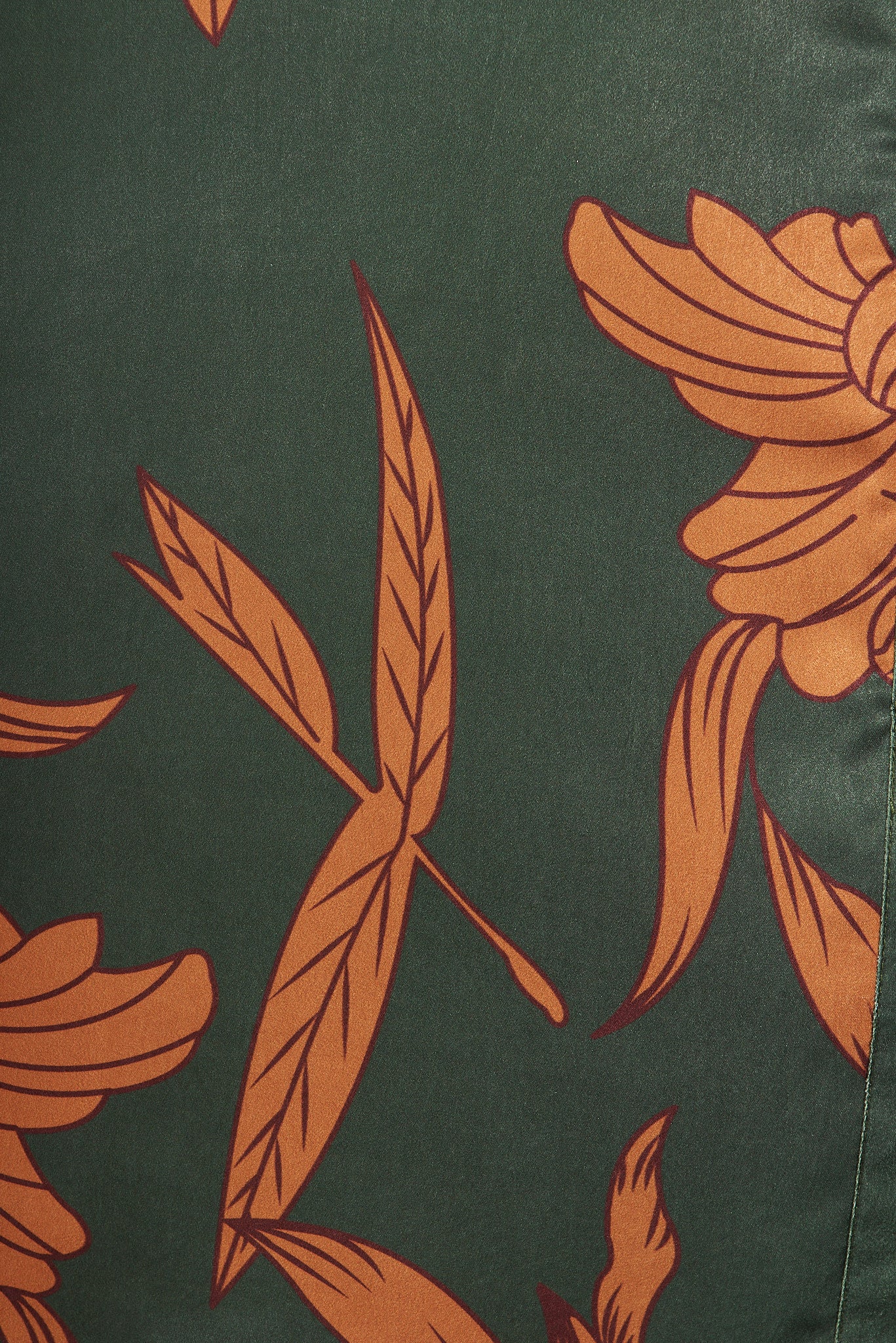 Kristel Shirt Dress In Khaki With Rust Leaf Print Satin - Image 6