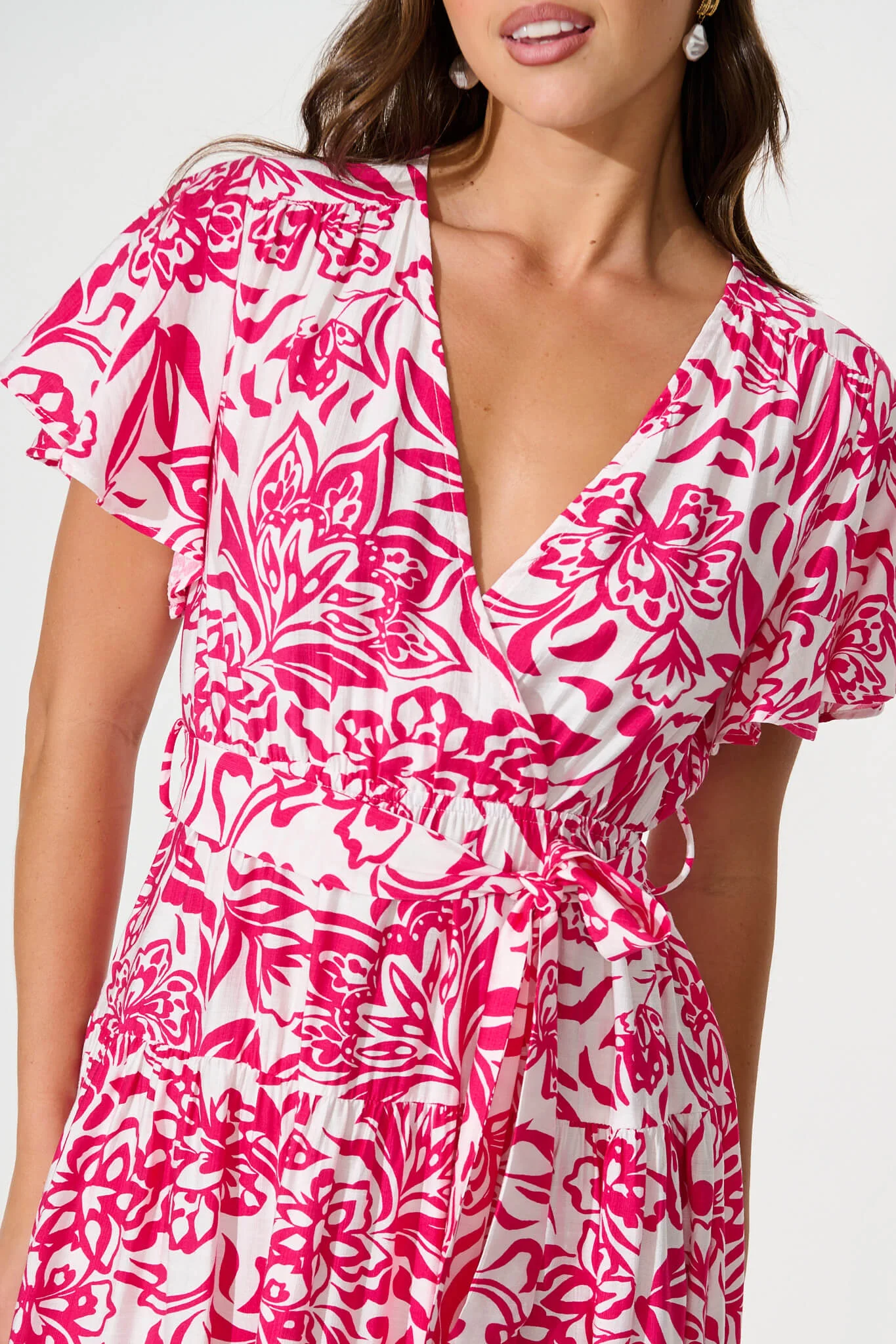 Kristianne Midi Dress In White With Pink Floral - Image 5