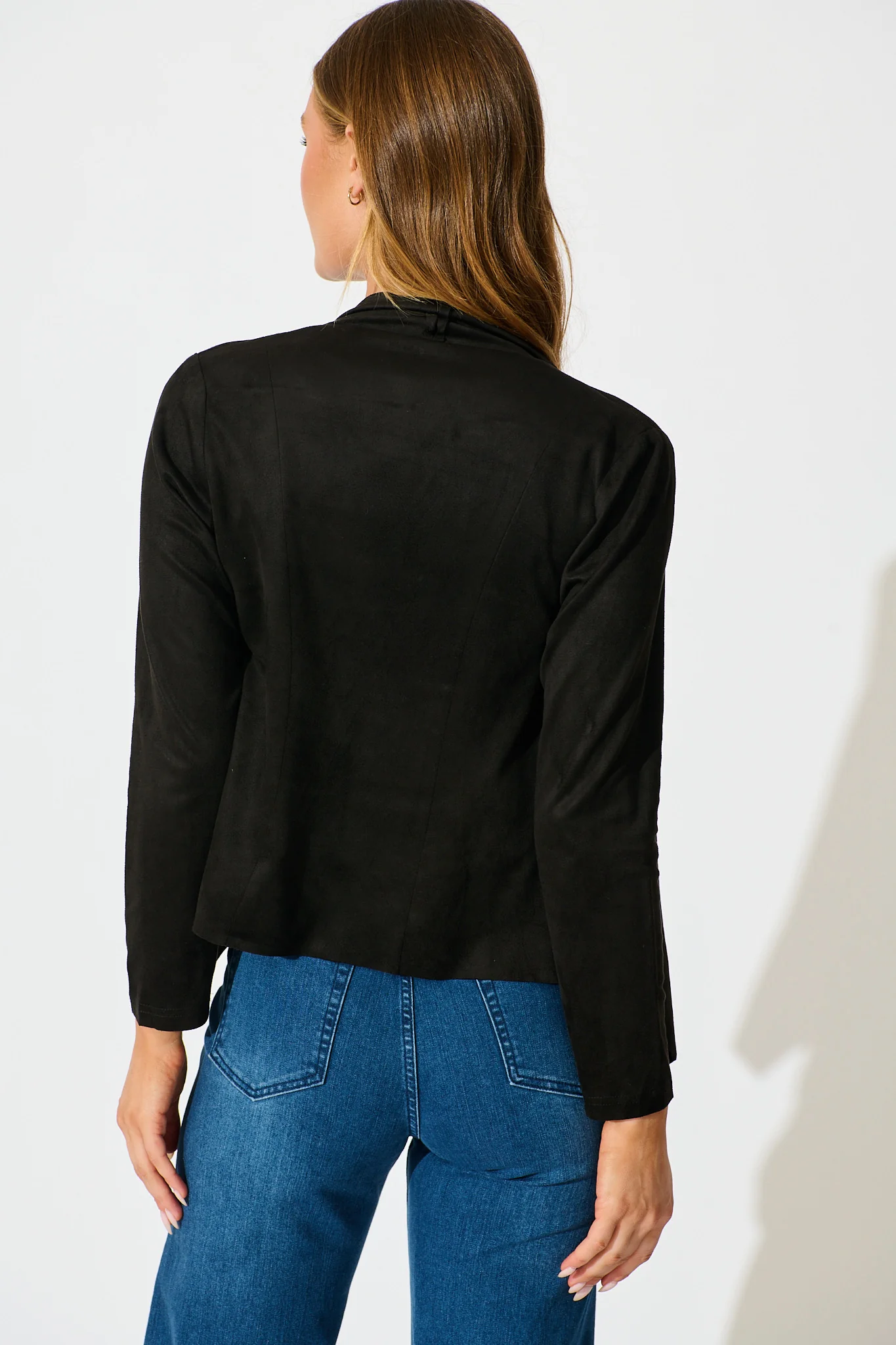 Kylah Waterfall Jacket in Black Suedette - Image 3