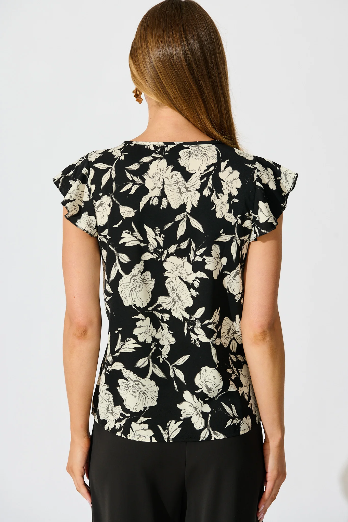 Kylie Top in Black with White Floral - Image 3