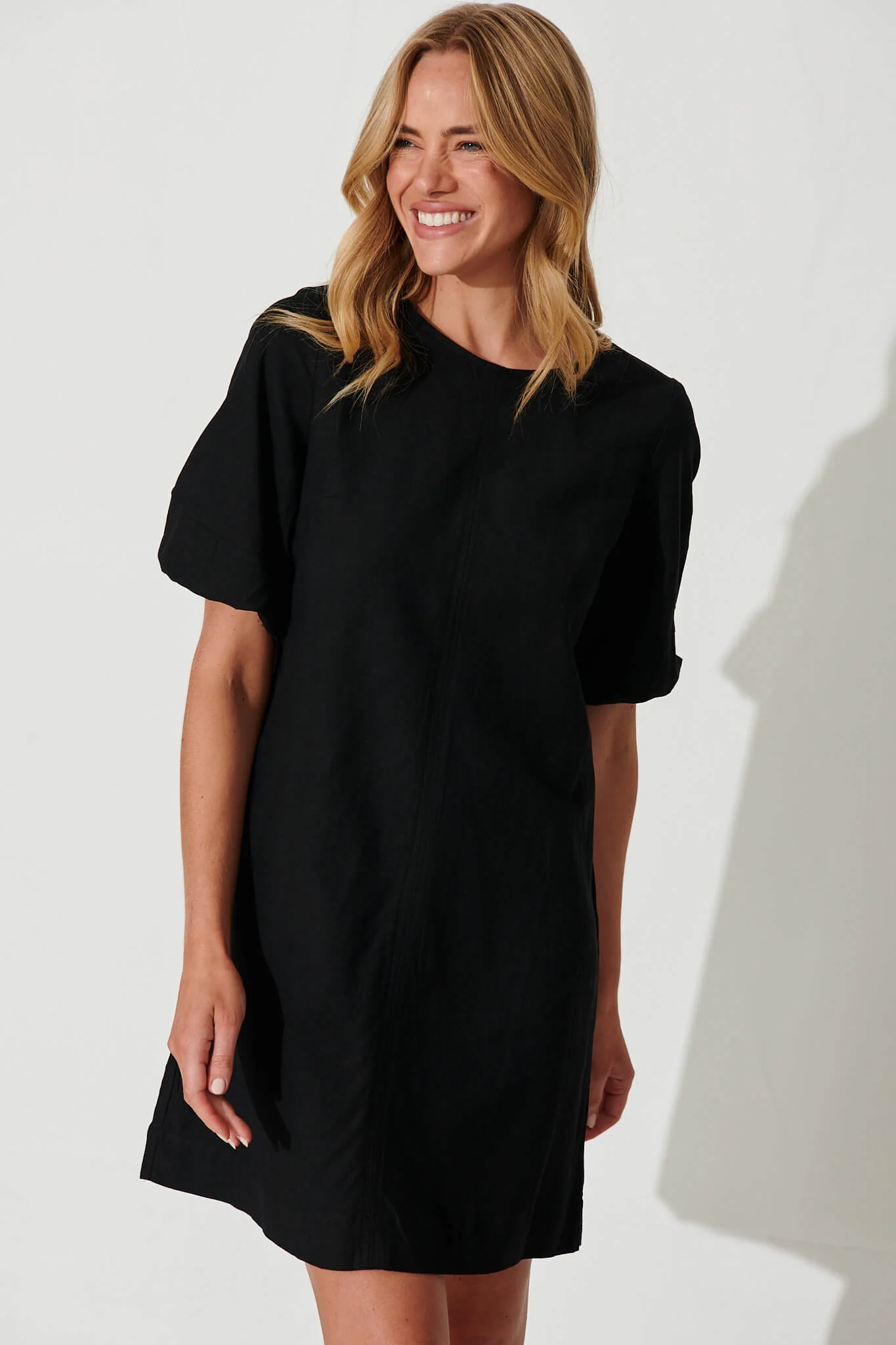 Kyoto Dress In Black Cotton Linen - Image 2
