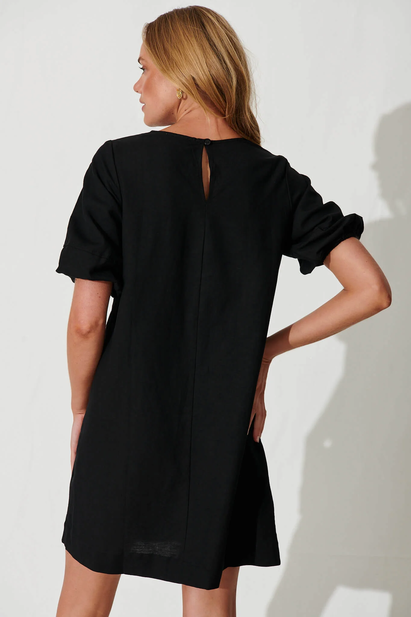 Kyoto Dress In Black Cotton Linen - Image 4