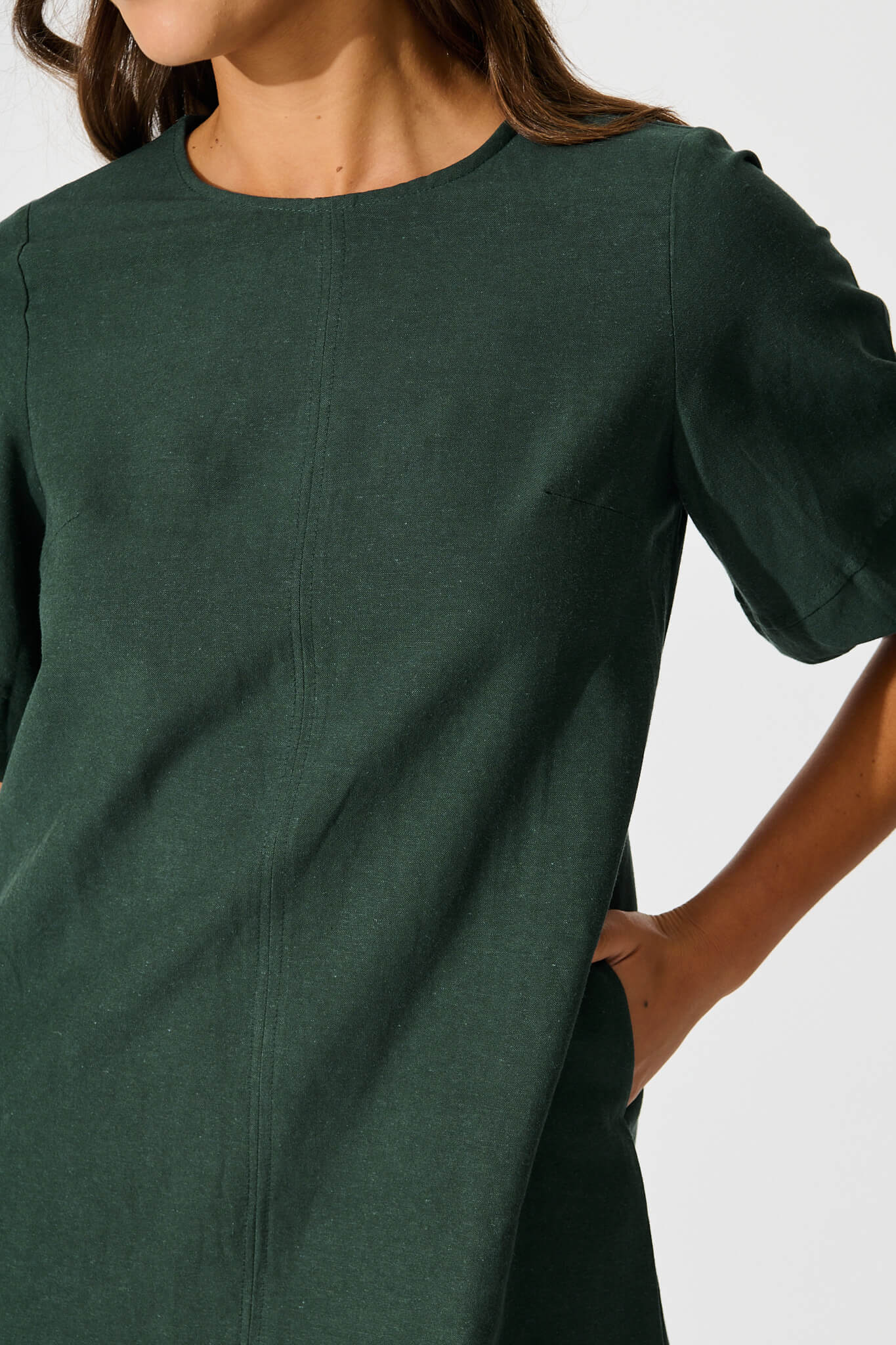 Kyoto Dress In Emerald Cotton Linen - Image 5