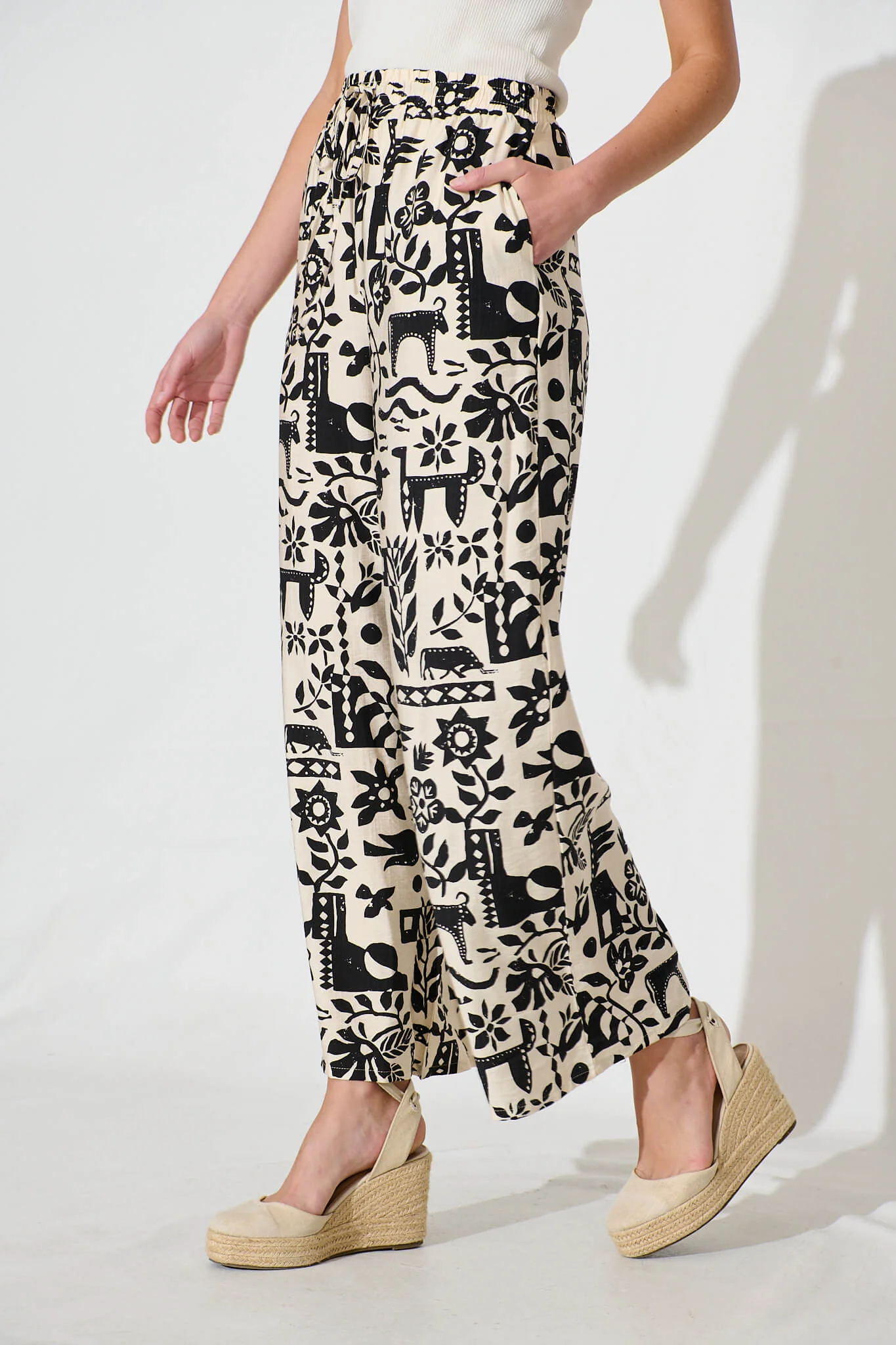 Kyrie Pant in Cream with Black Print - Image 2