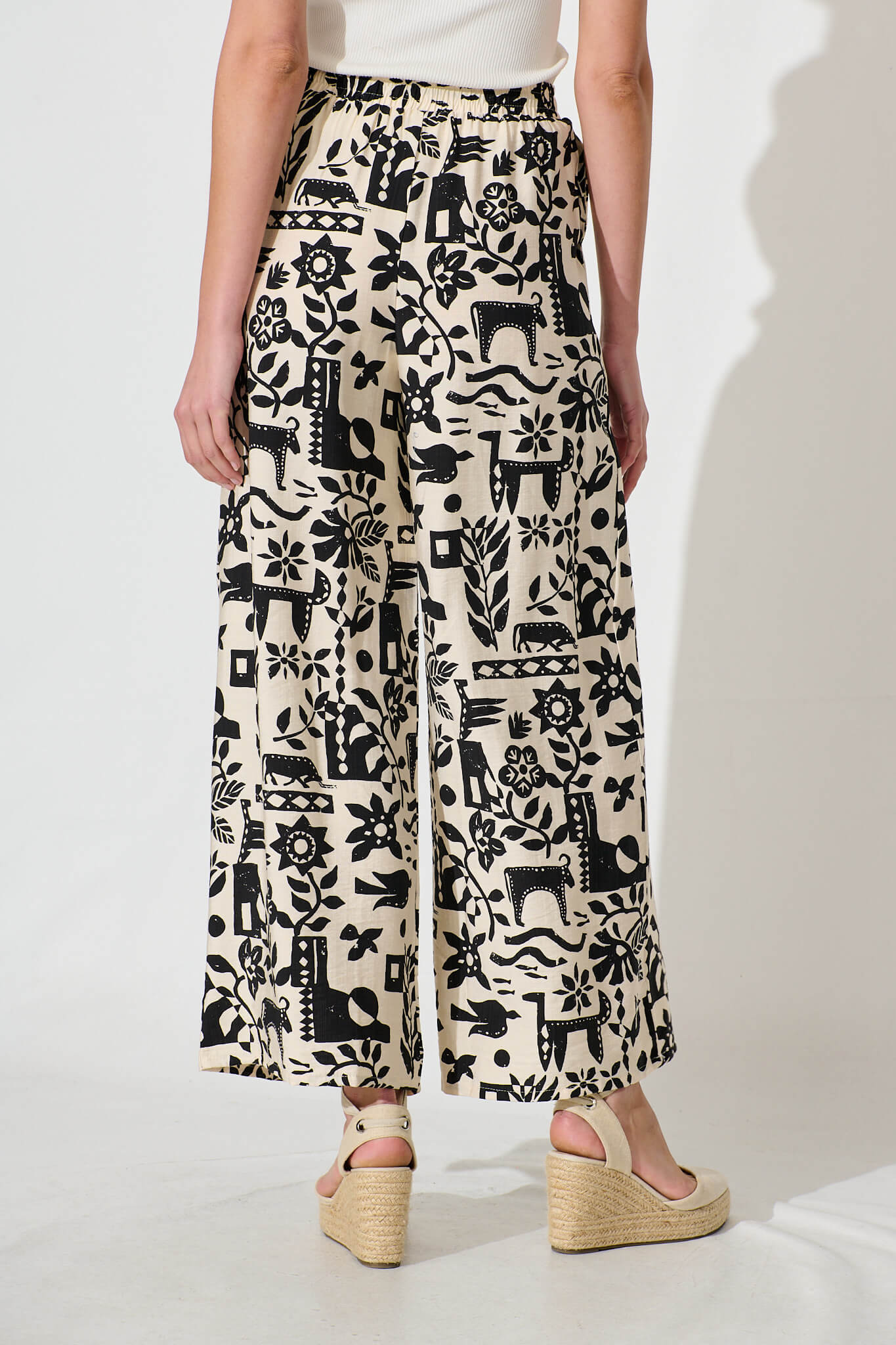 Kyrie Pant in Cream with Black Print - Image 3
