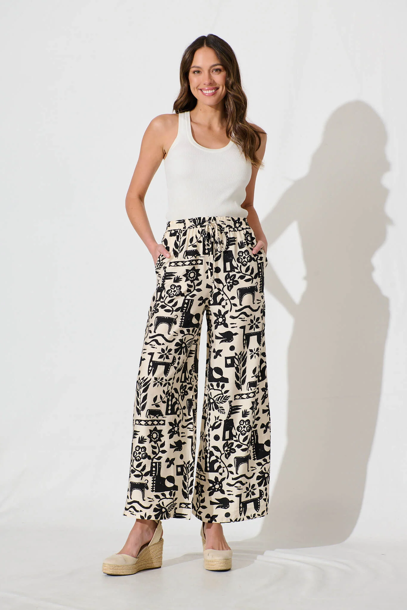 Kyrie Pant in Cream with Black Print - Image 4