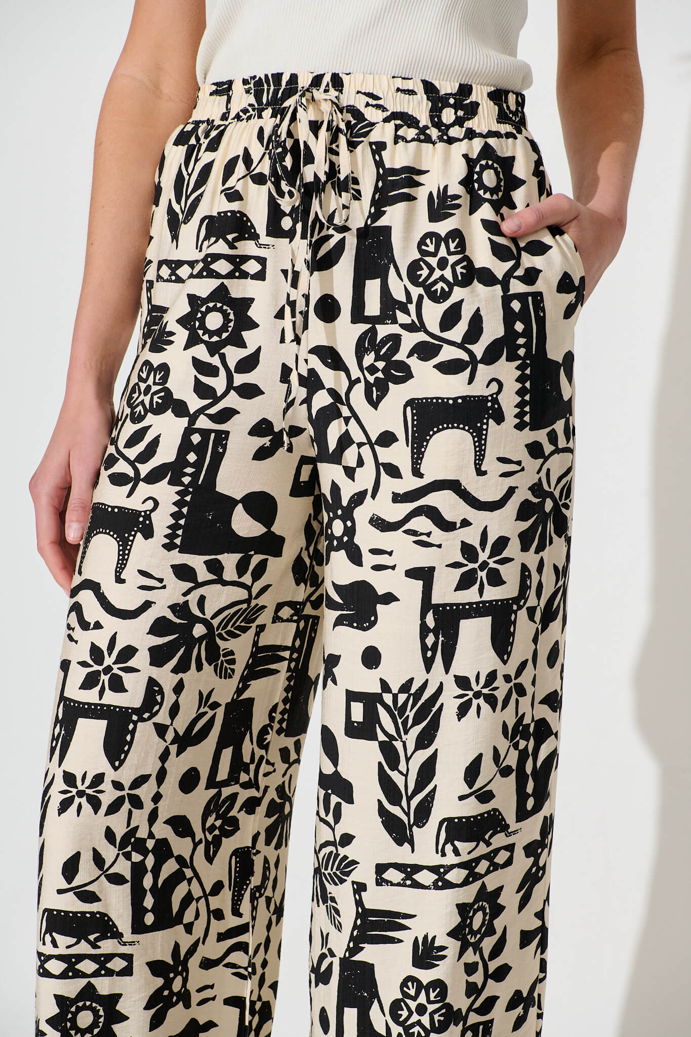 Kyrie Pant in Cream with Black Print - Image 7