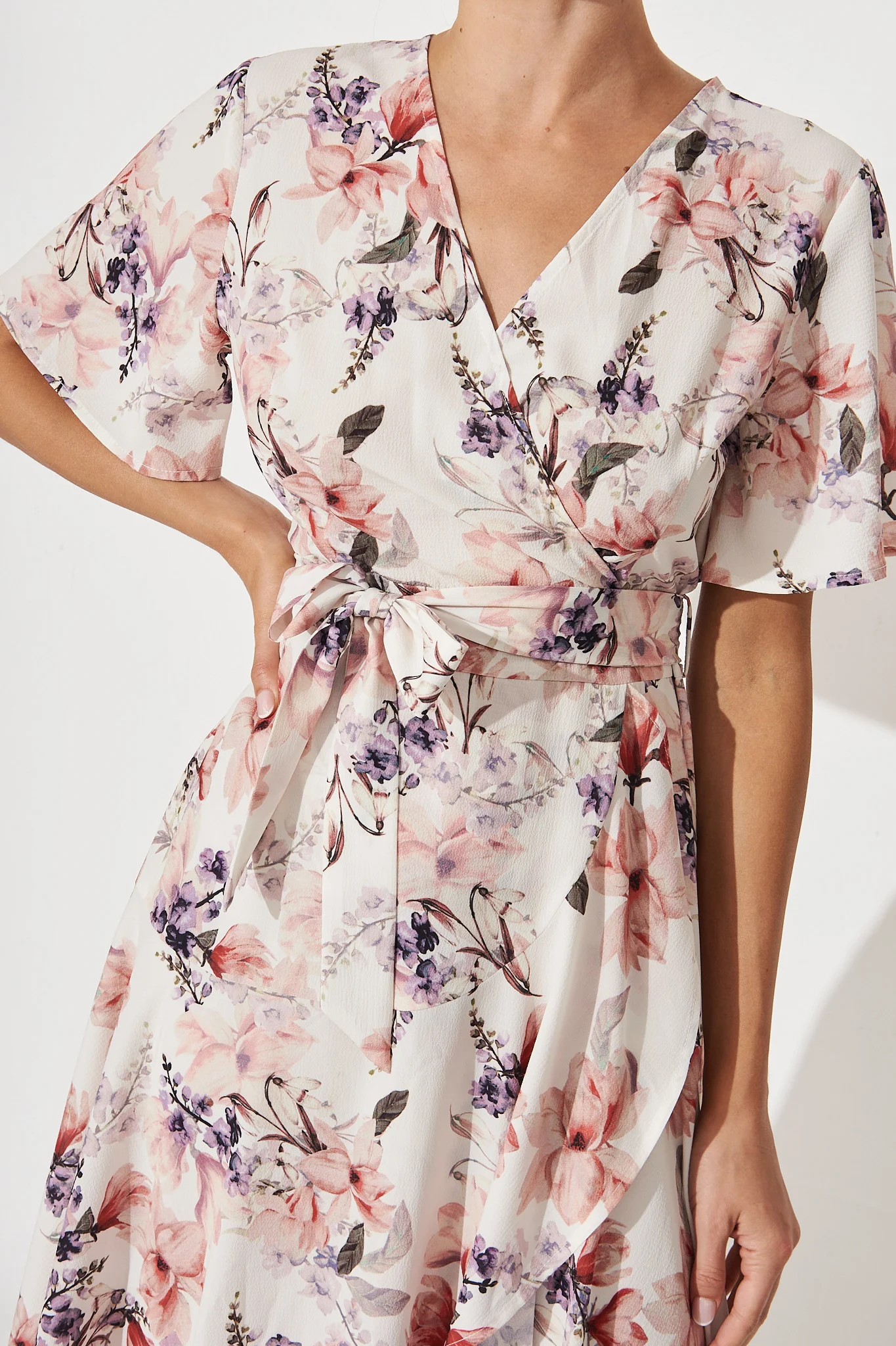 Lacey Wrap Dress In Cream Floral - Image 5