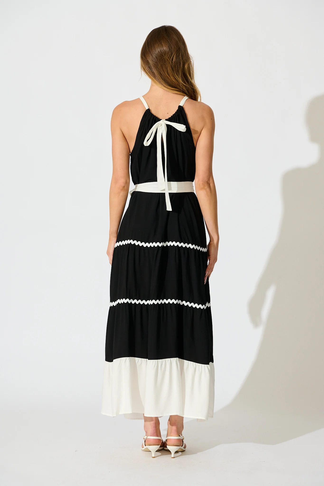 Lachay Maxi Dress in Black with White Ric Rac Trim - Image 4