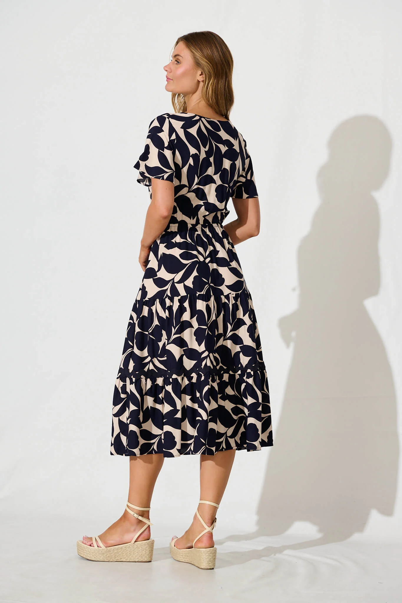 Laconia Midi Dress In Navy Leaf With Ric Rac Trim - Image 4