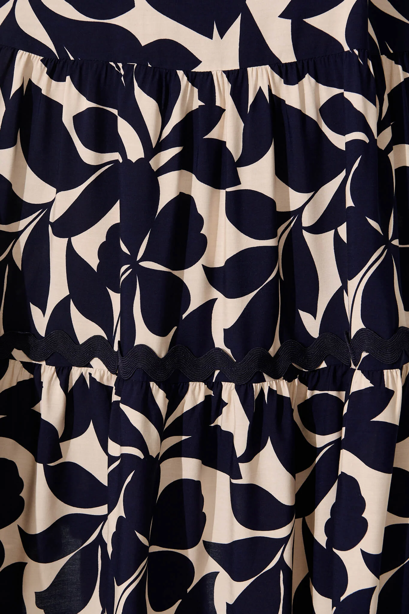 Laconia Midi Dress In Navy Leaf With Ric Rac Trim - Image 6