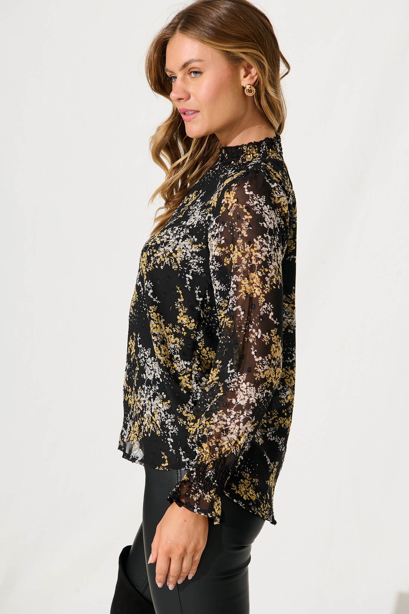 Lailani Top In Black With Mustard Print - Image 2