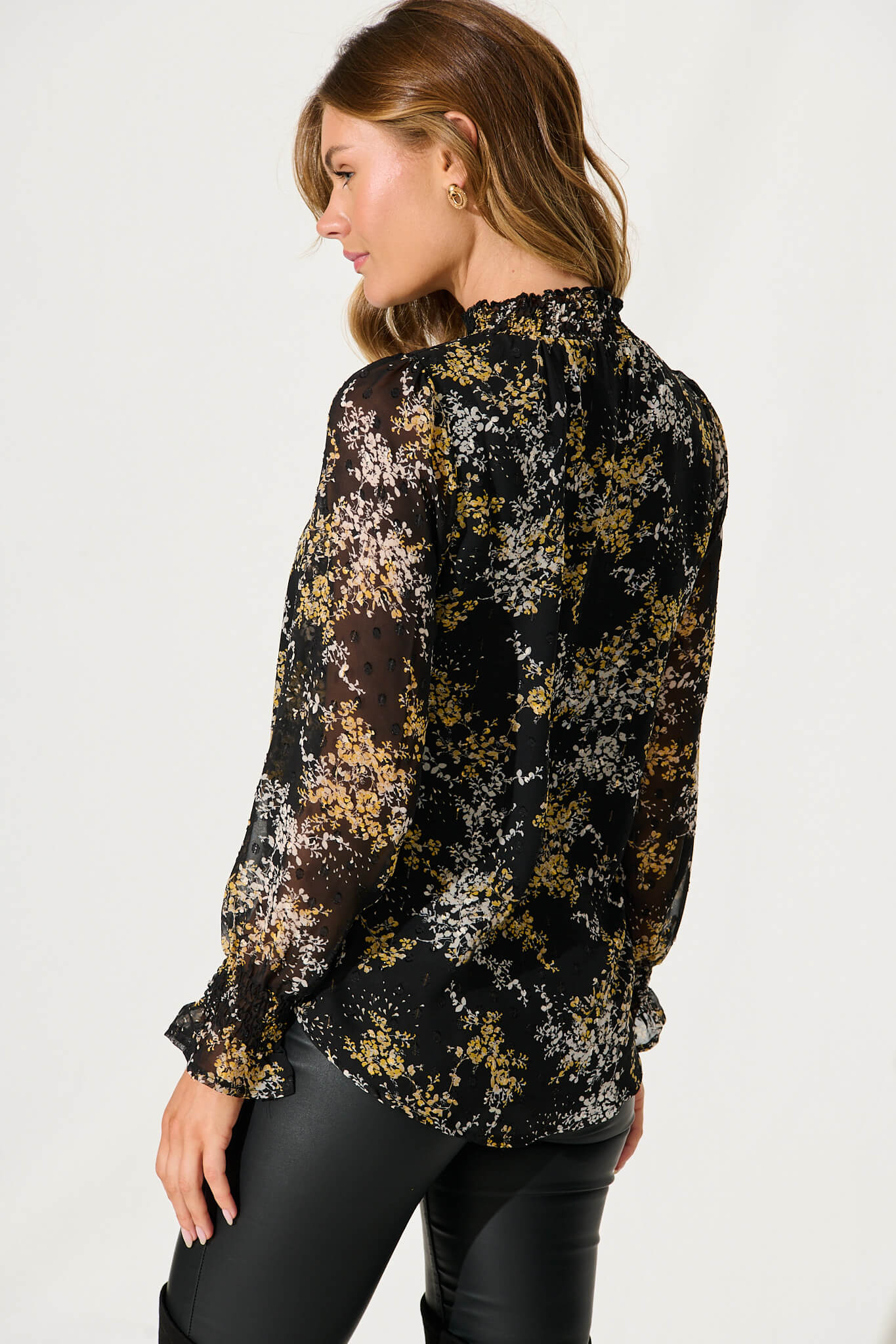 Lailani Top In Black With Mustard Print - Image 3