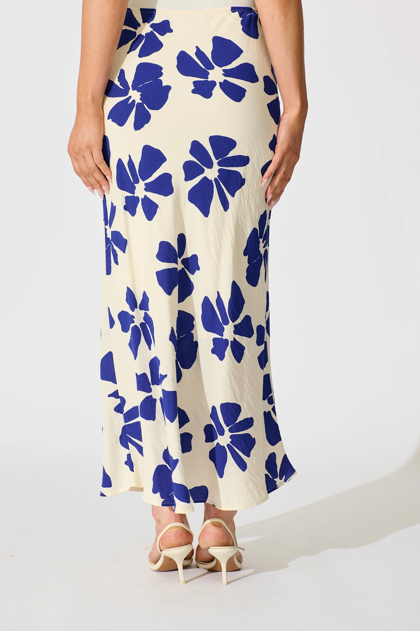 Lanah Maxi Skirt in White with Blue Flower Print - Image 3