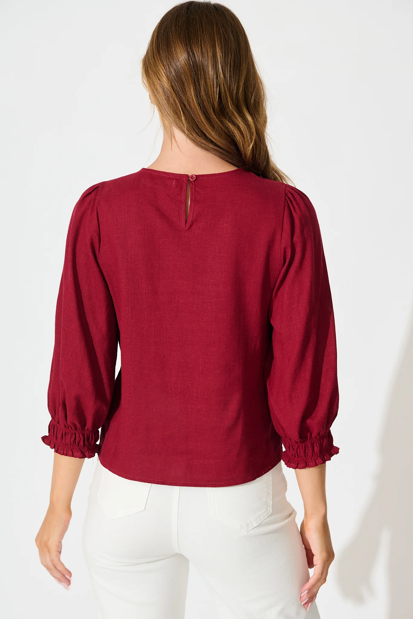 Lanie Top in Wine Cotton Linen - Image 3
