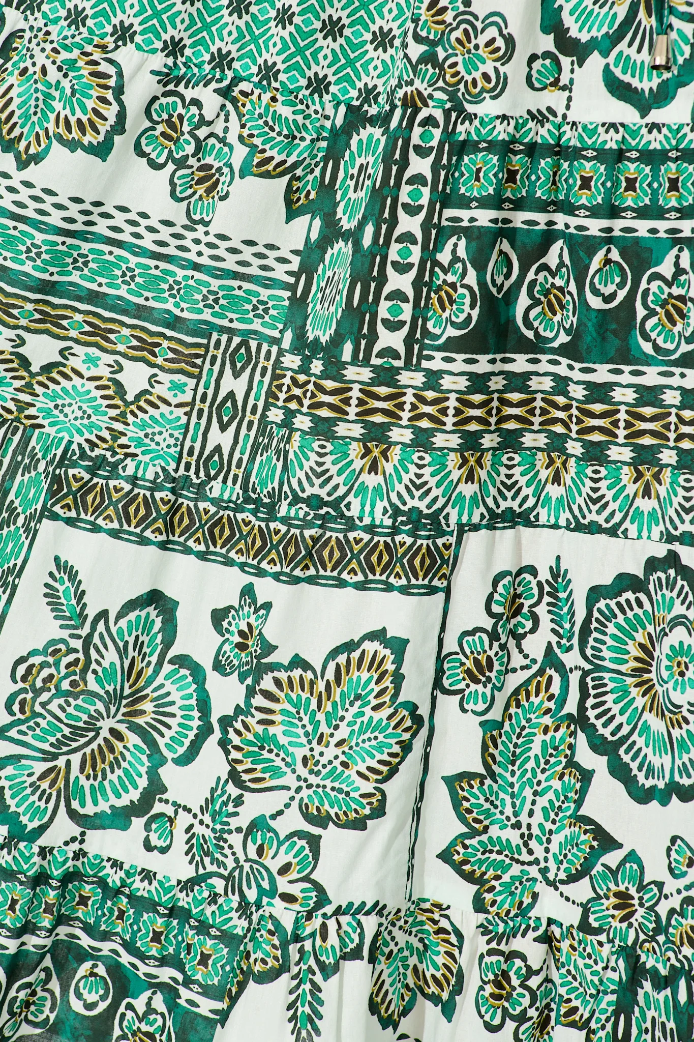 Larah Midi Dress in Green and White Patchwork Cotton - Image 6