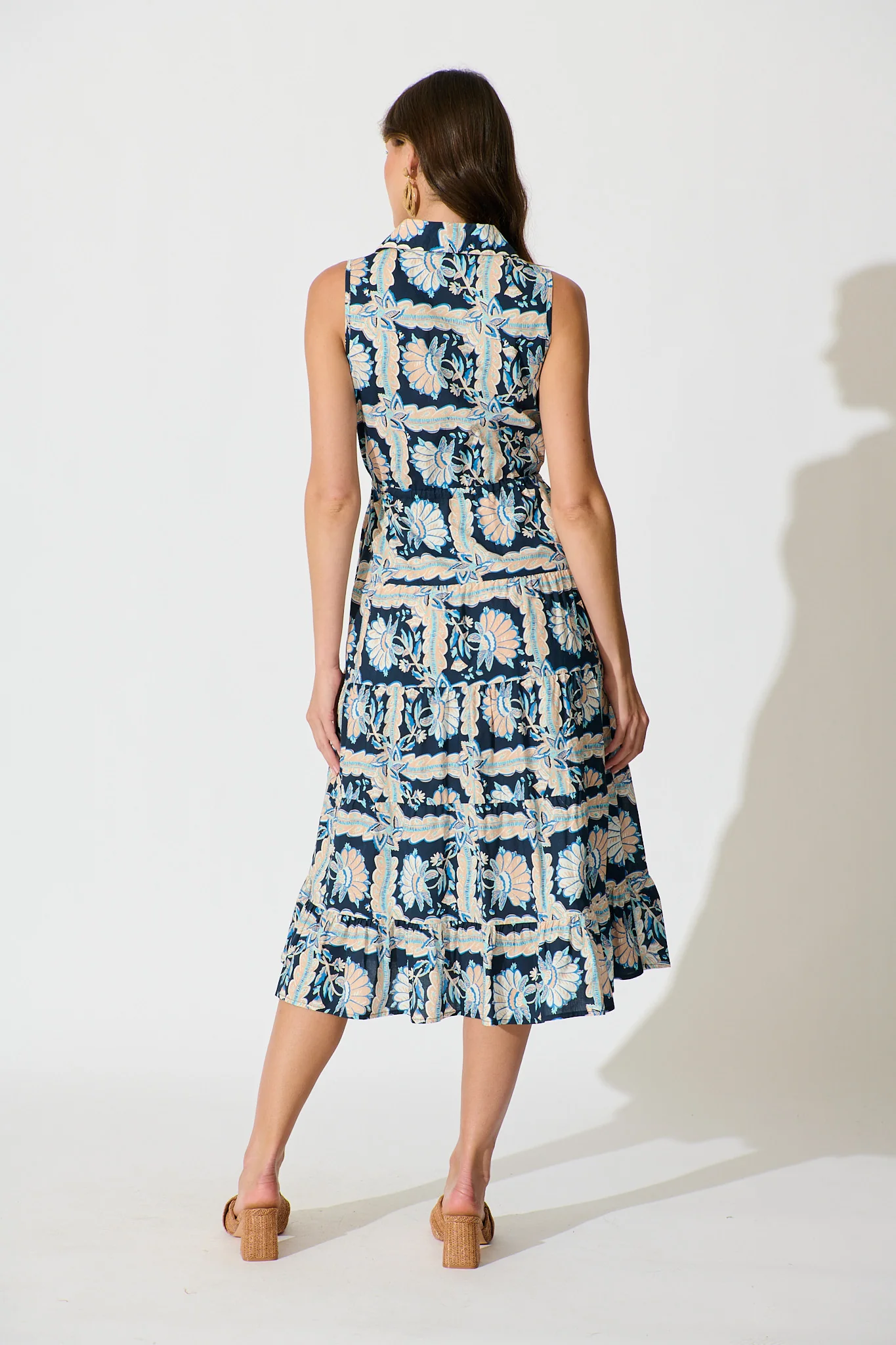 Larah Midi Dress in Navy Multi Floral Cotton - Image 4