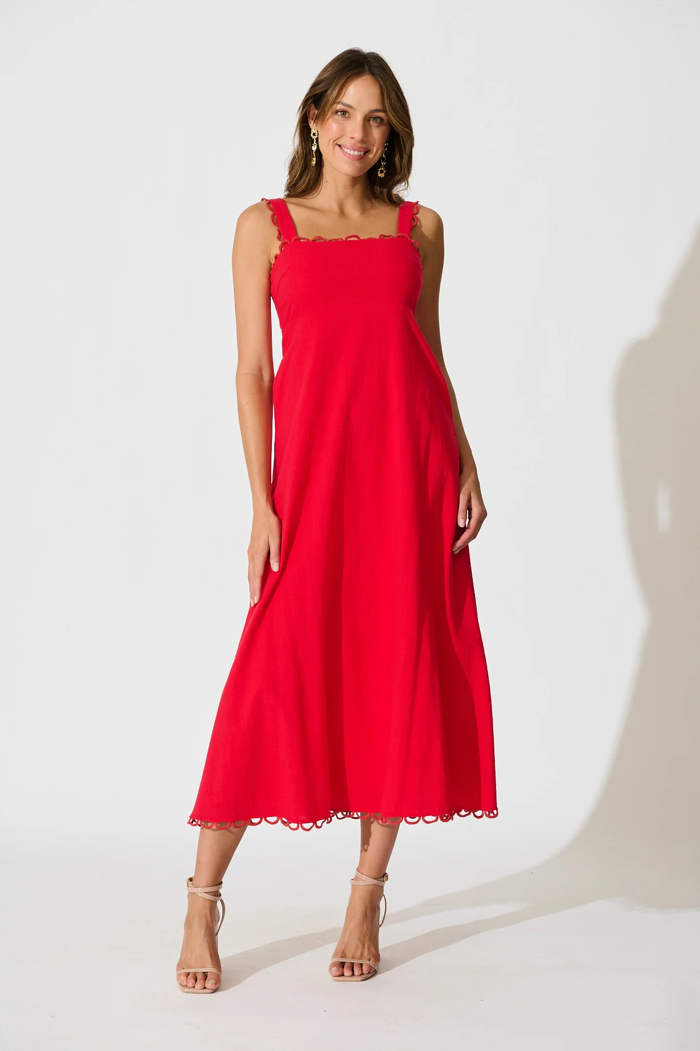 Lauella Maxi Sundress in Red Cotton