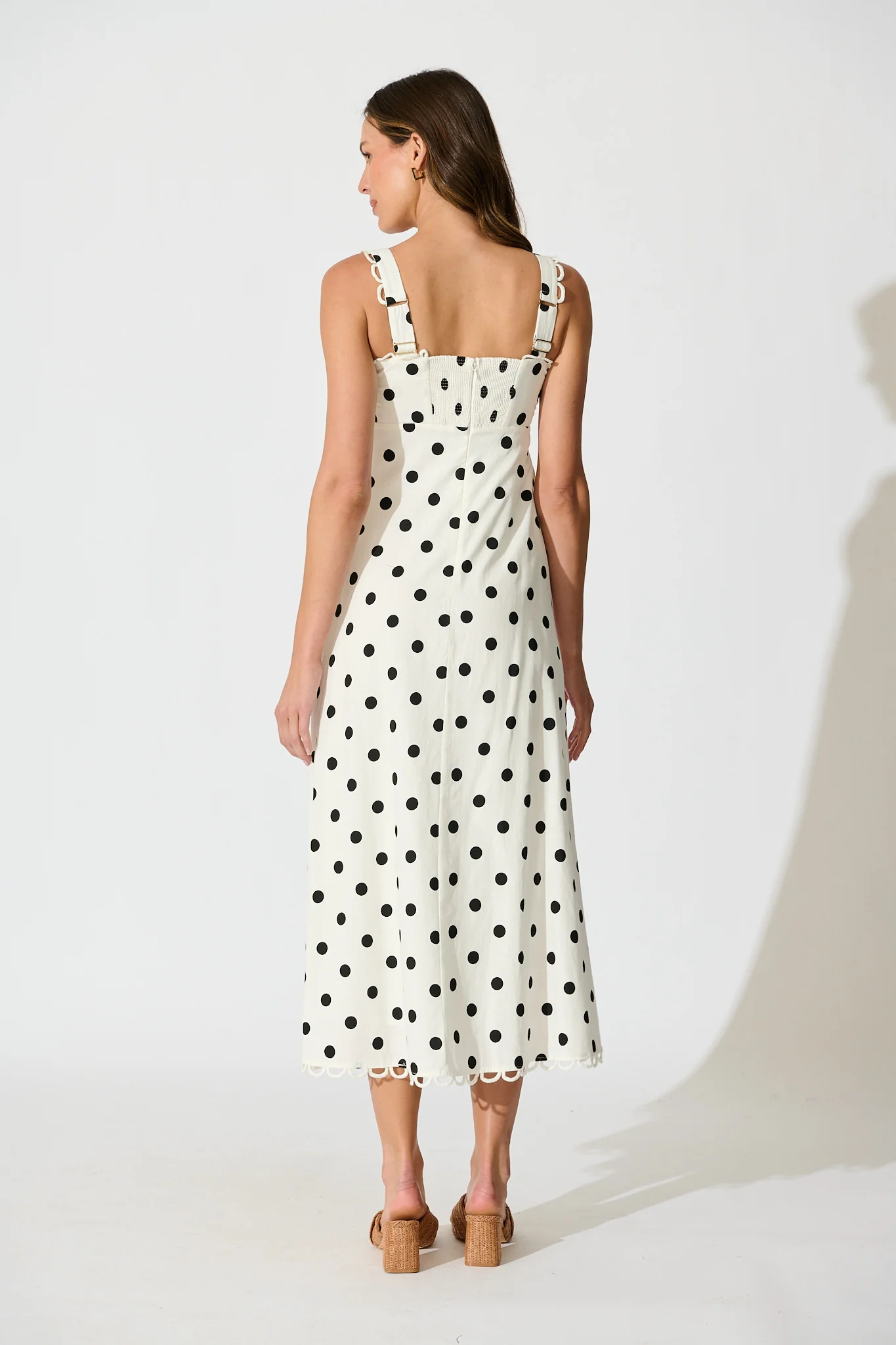 Lauella Maxi Sundress in White with Black Polka Dot Cotton Blend - Image 4