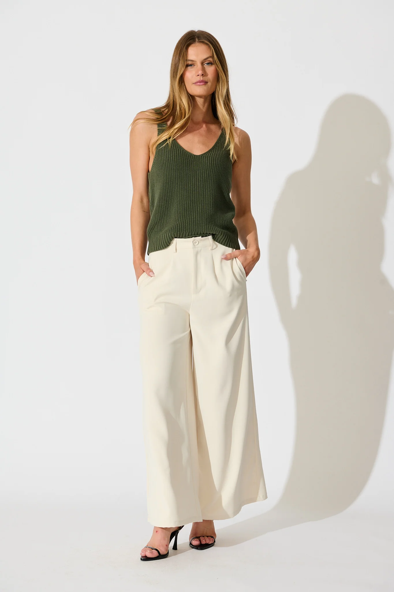 Lauretta Knit Top in Khaki Cotton - Image 4