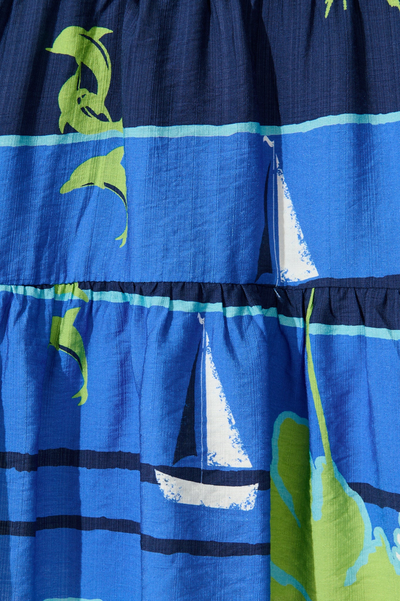 Lavender Dress in Blue with Green Palm Tree Print - Image 6