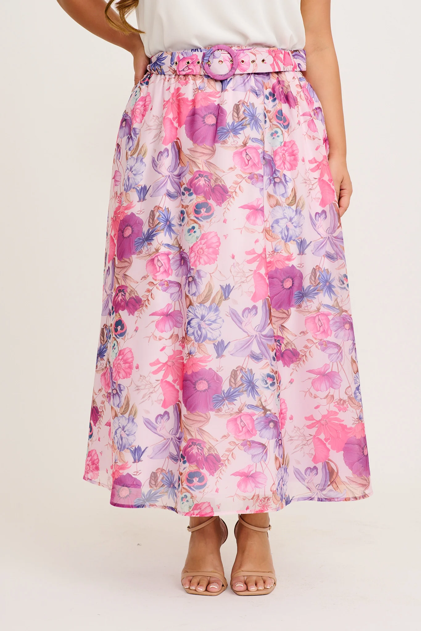 Lavish Luxe Maxi Skirt in Purple Floral Organza - Image 7