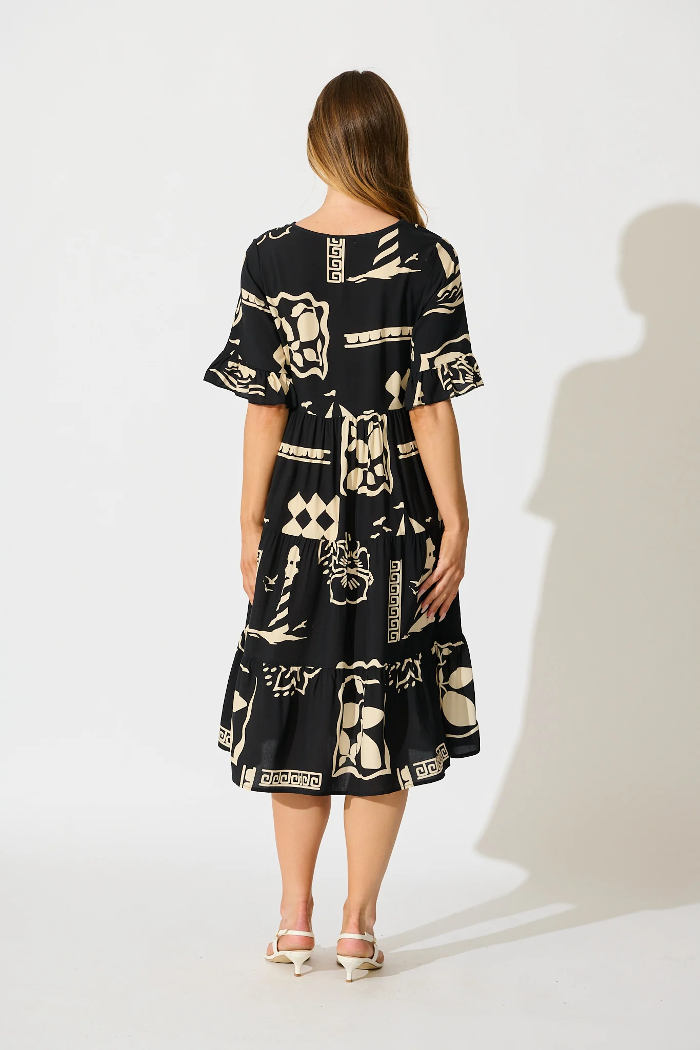 Layana Midi Dress in Black with White Print - Image 4