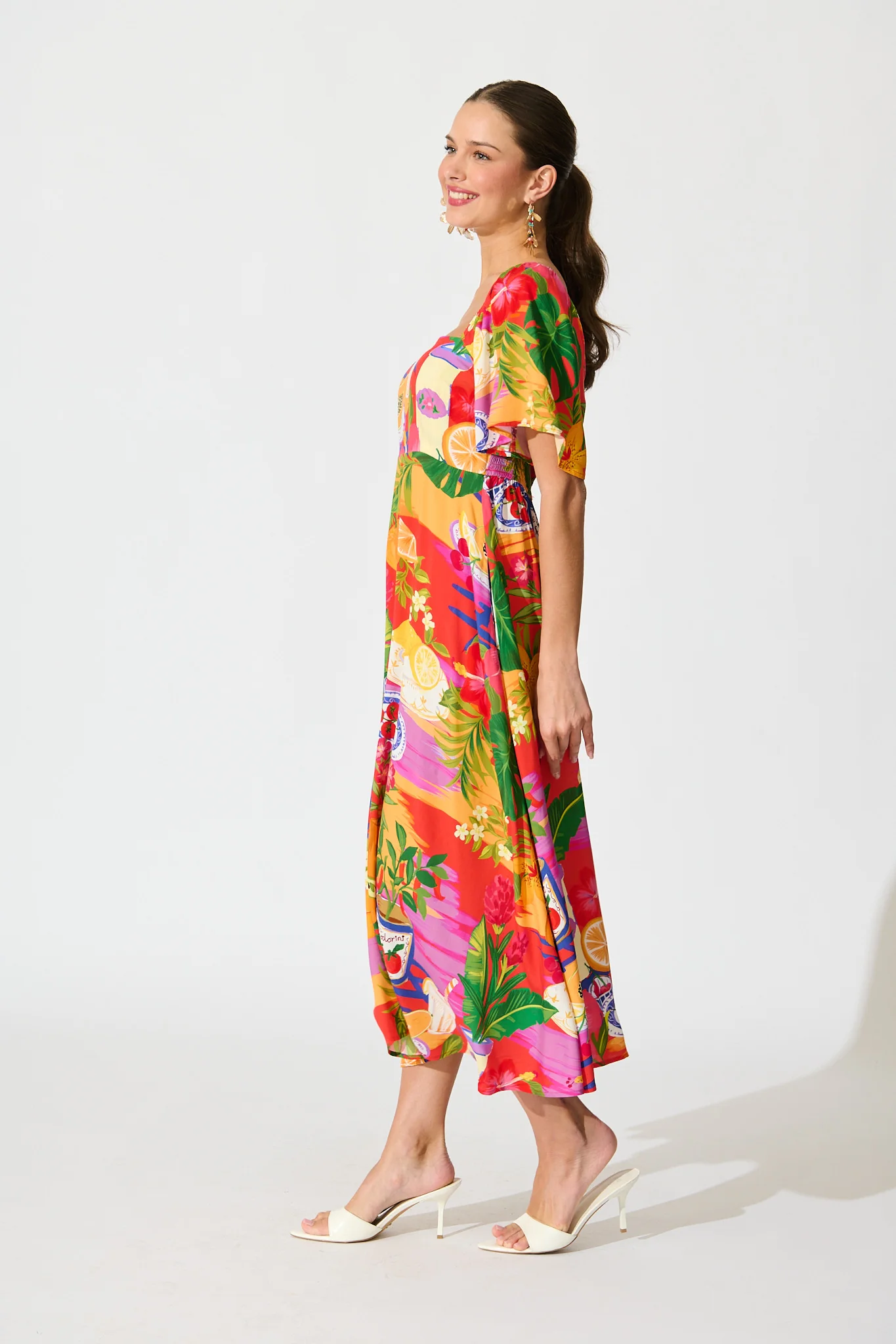 lazure Midi Dress in Purple Multi Print - Image 3