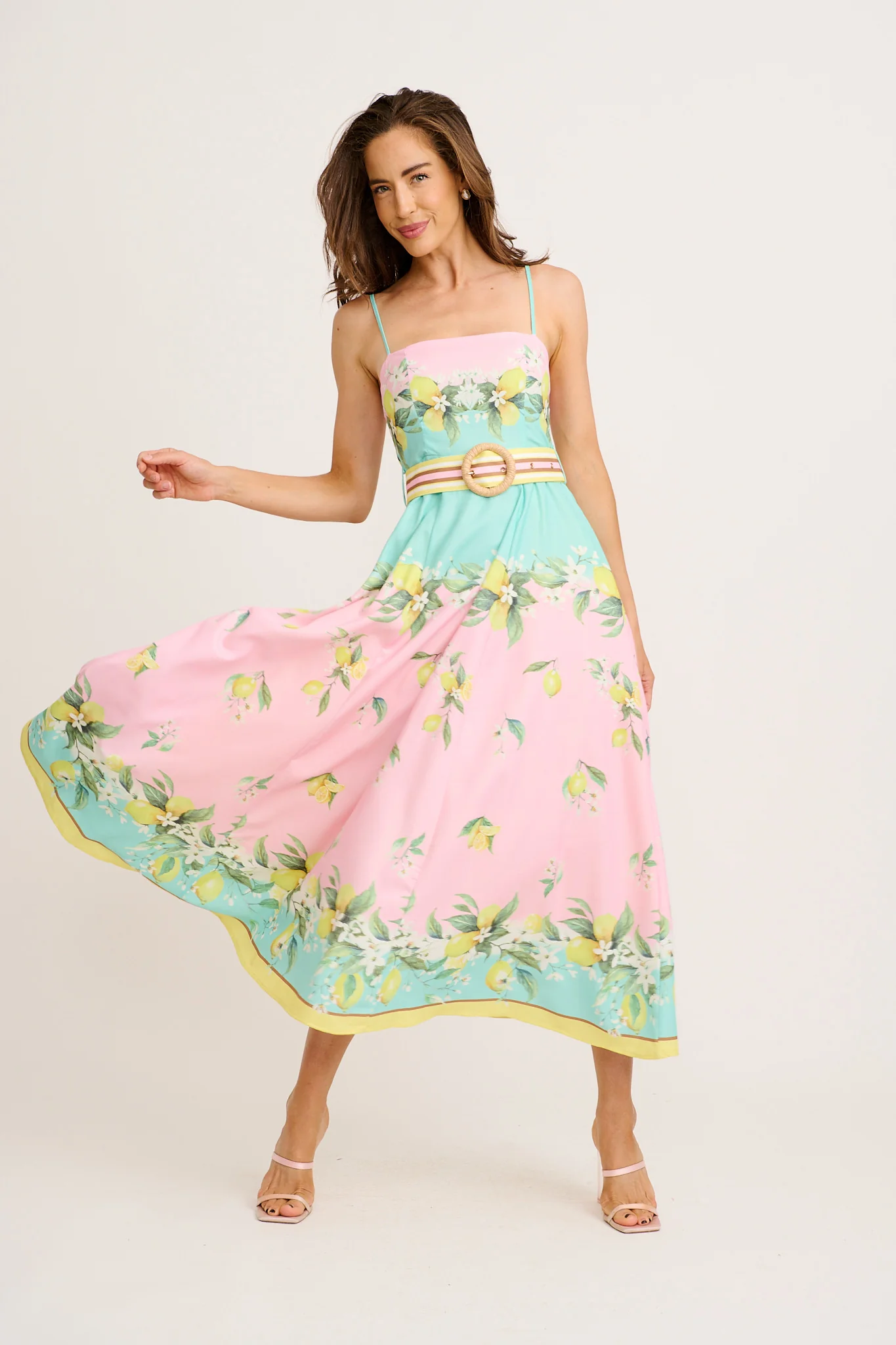 Lemon Whisper Long Sundress in Pink with Lemon Linen Blend - Image 3