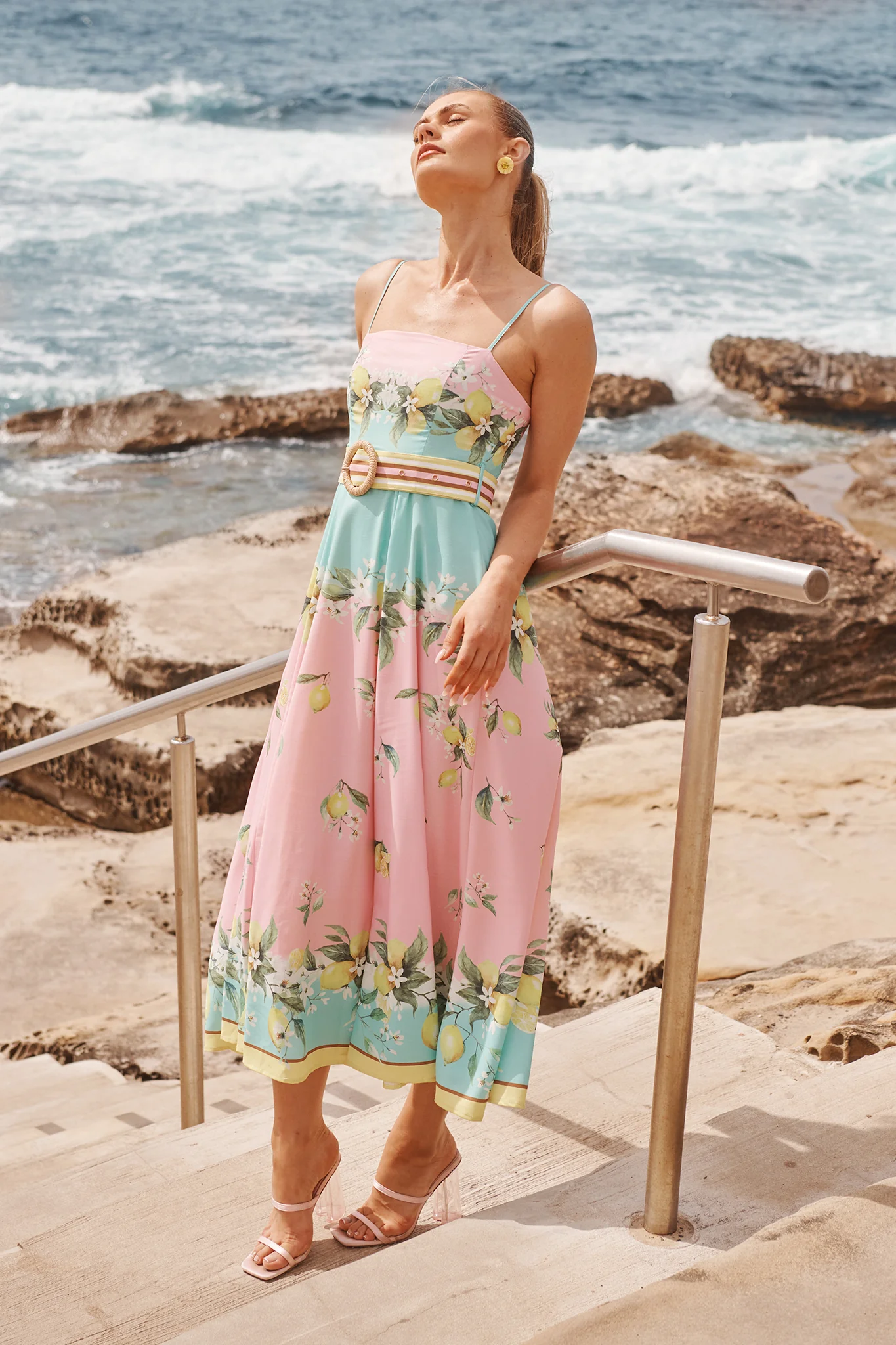 Lemon Whisper Long Sundress in Pink with Lemon Linen Blend - Image 5