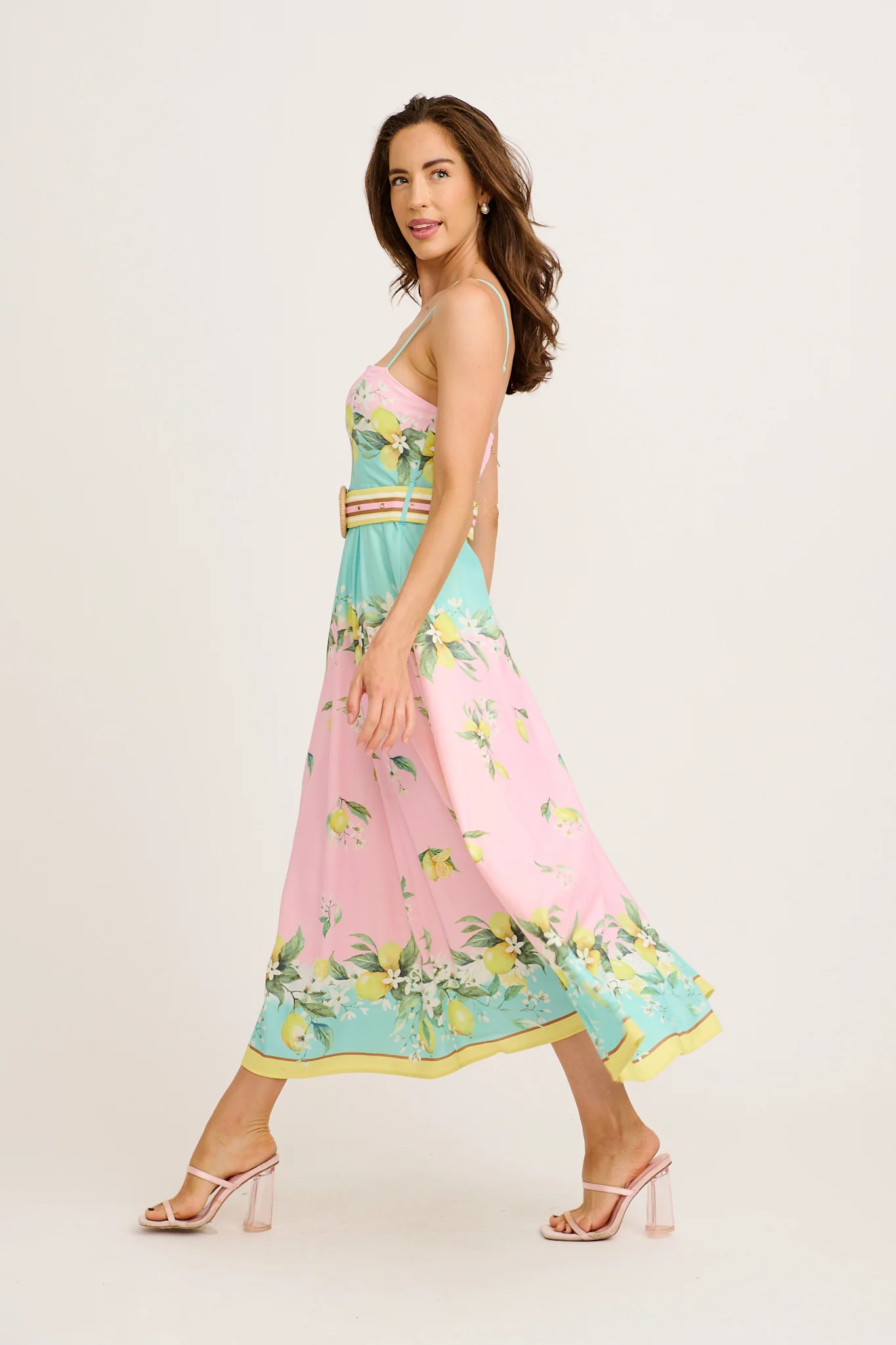 Lemon Whisper Long Sundress in Pink with Lemon Linen Blend - Image 8