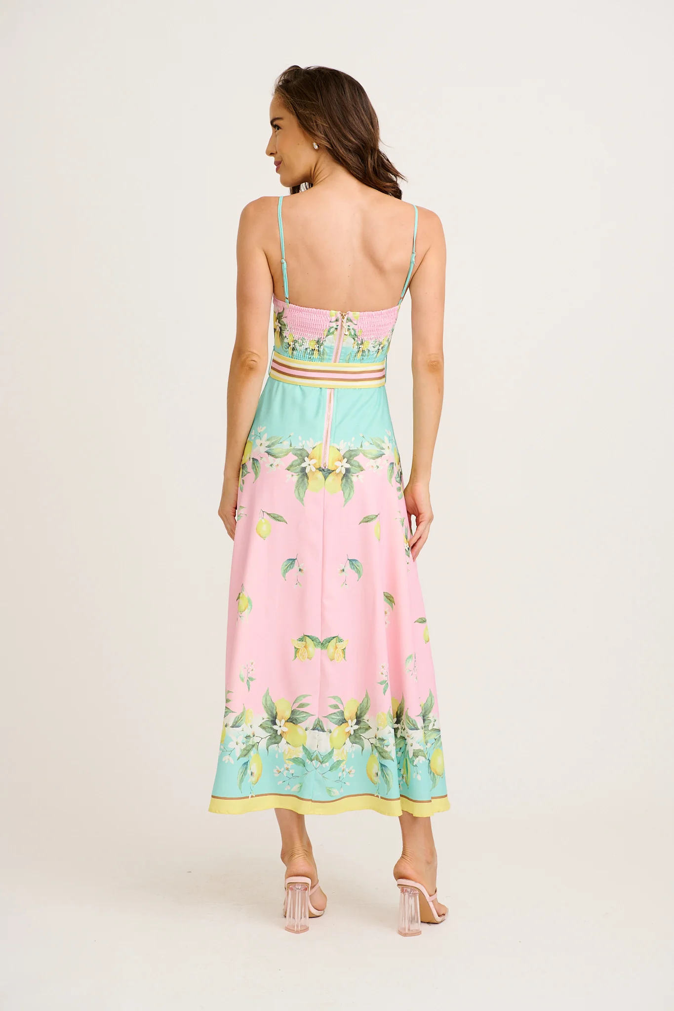 Lemon Whisper Long Sundress in Pink with Lemon Linen Blend - Image 9
