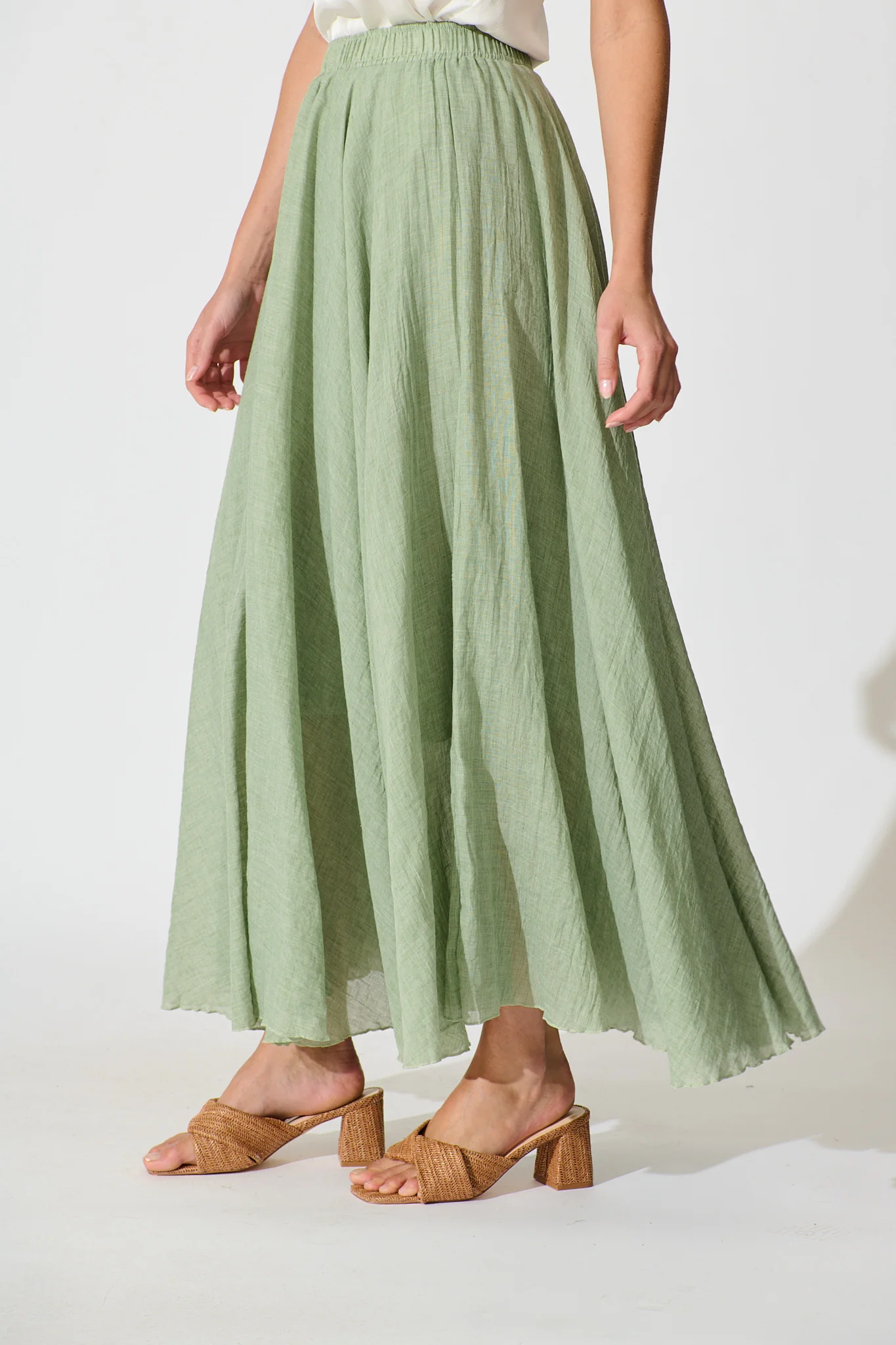 Leora Maxi Skirt in Sage Cotton - Image 2