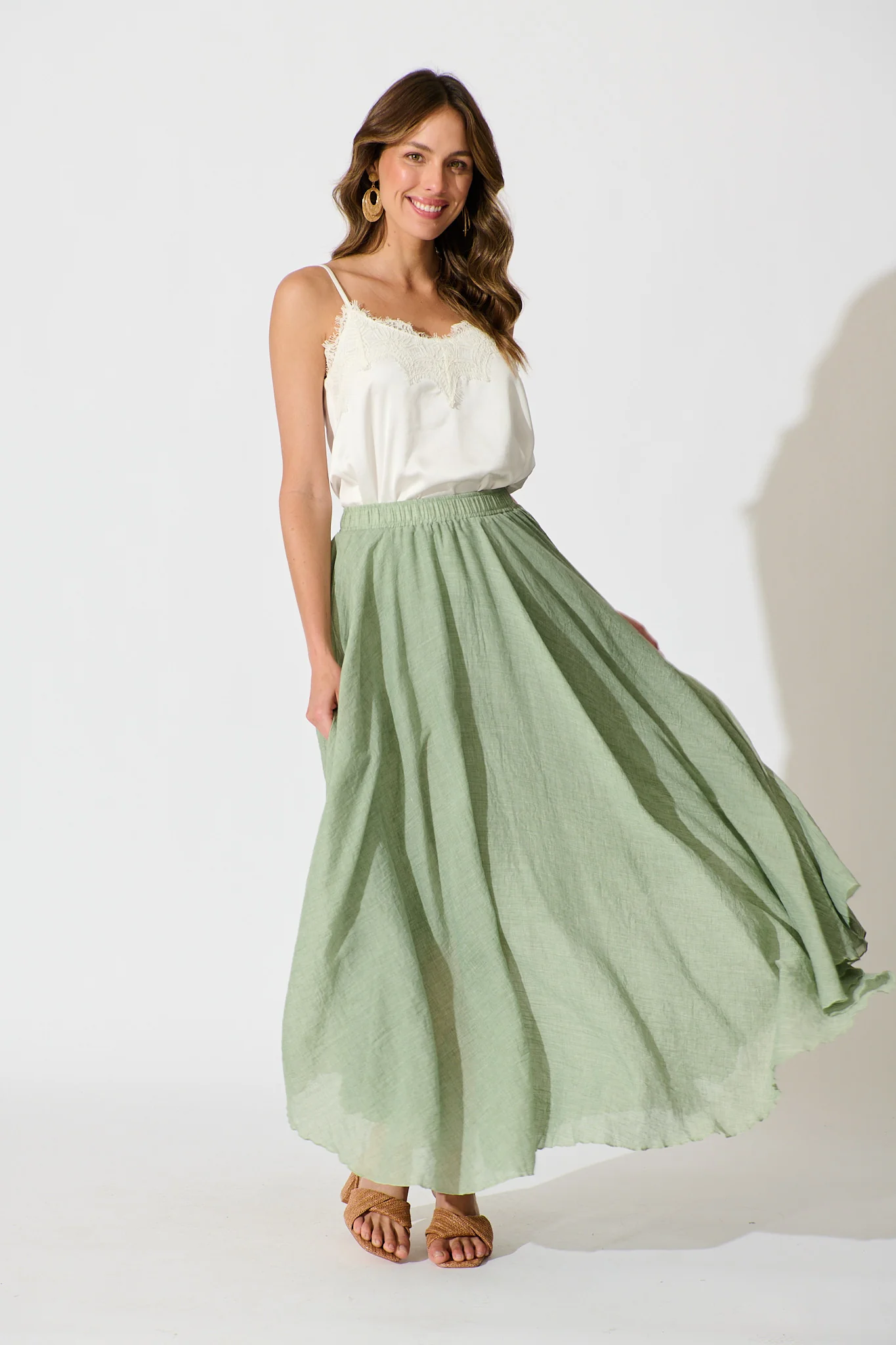 Leora Maxi Skirt in Sage Cotton - Image 4