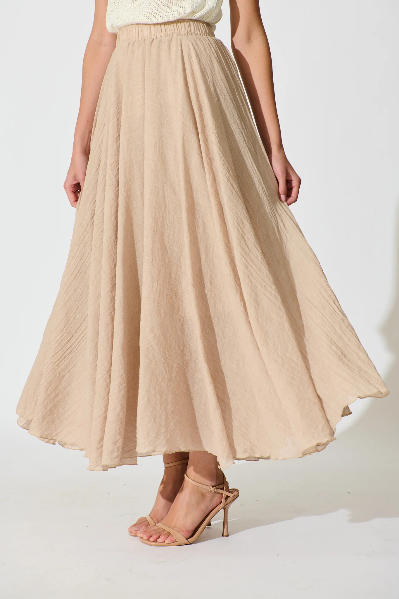 Leora Maxi Skirt in Taupe Cotton - Image 2