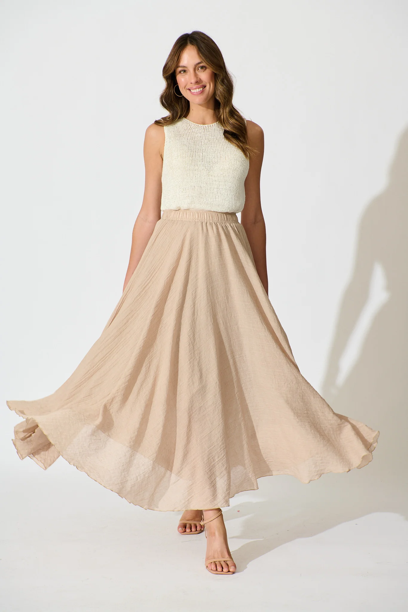 Leora Maxi Skirt in Taupe Cotton - Image 4