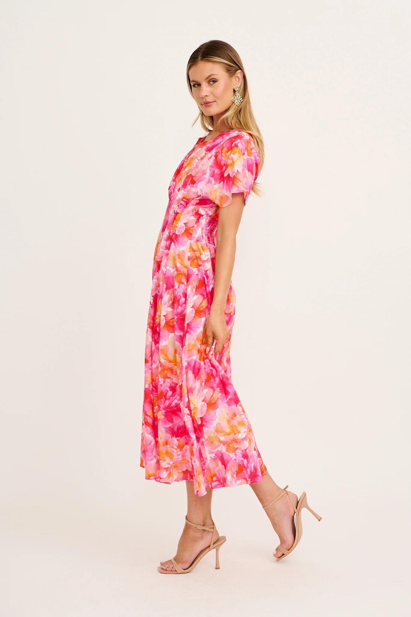 Level Up Midi Dress in Multi Pink Floral - Image 3