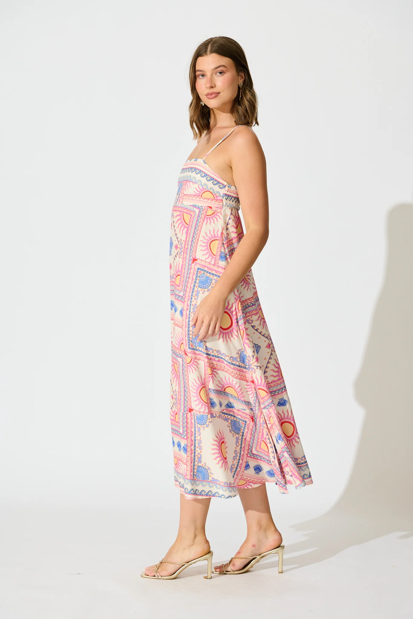 Leya Midi Sundress in Pink Tile Print - Image 3