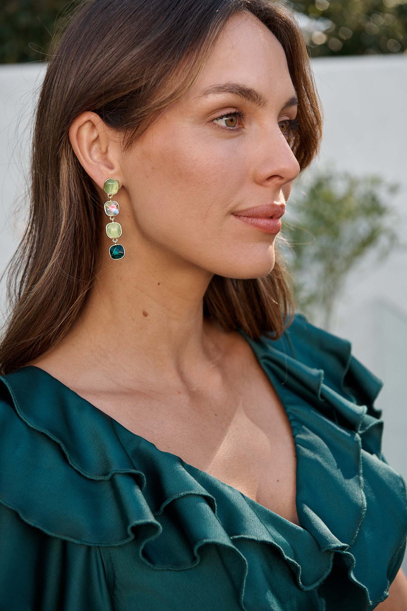 Liana Drop Earrings In Multi Emerald - Image 7