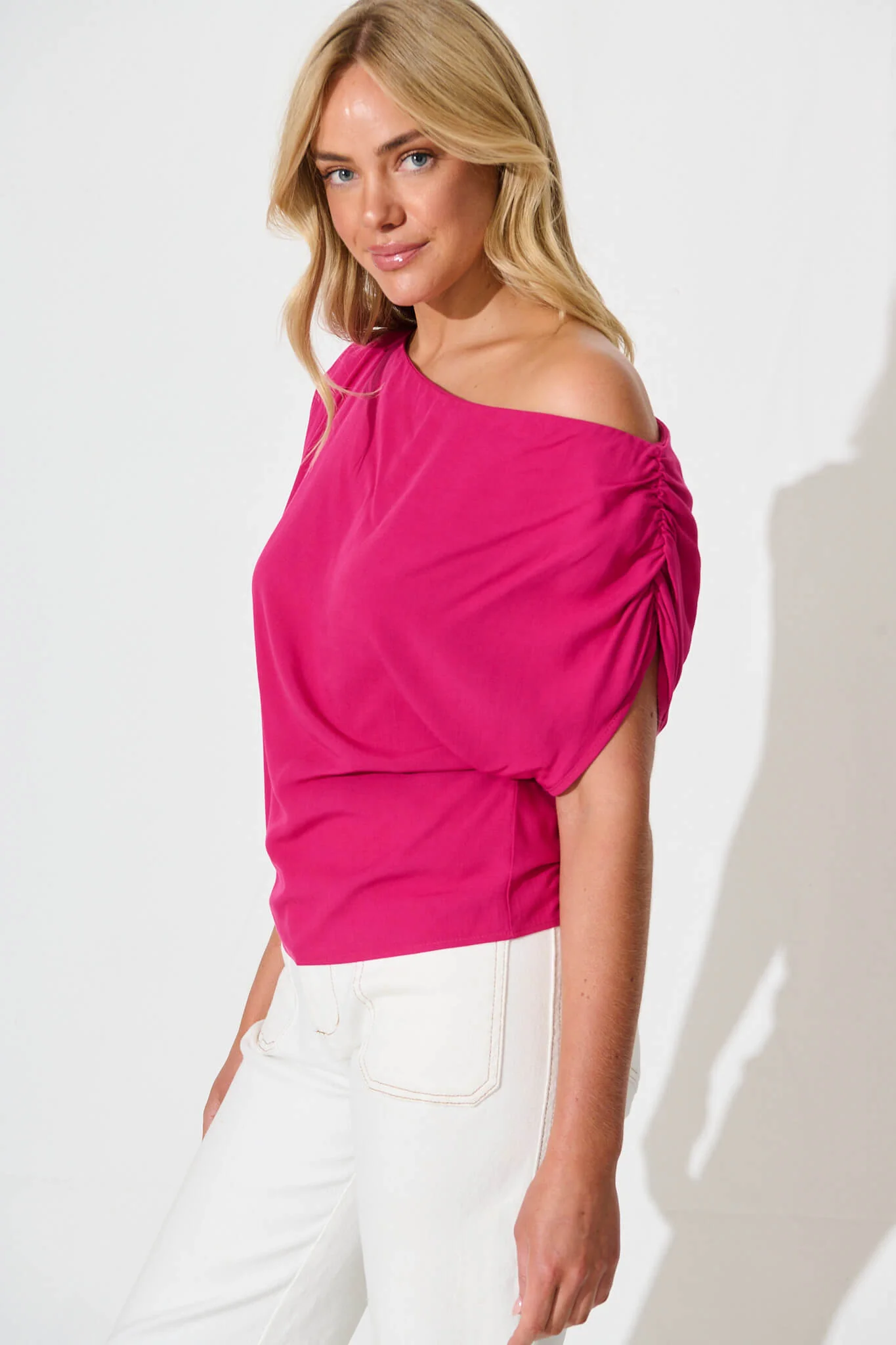 Liana Off Shoulder Top in Hot Pink - Image 2