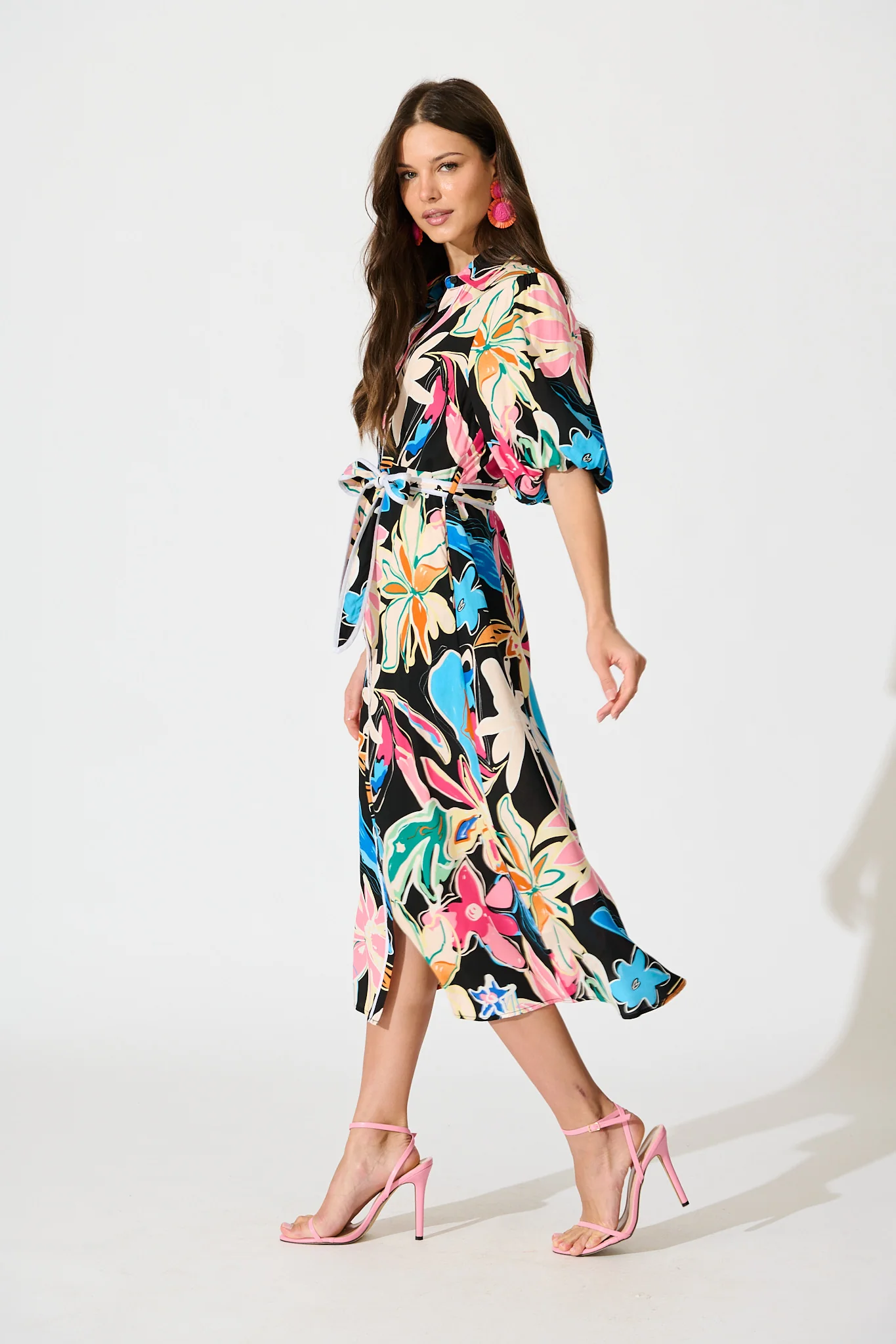 Libra Midi Shirt Dress in Black Multi Floral - Image 3