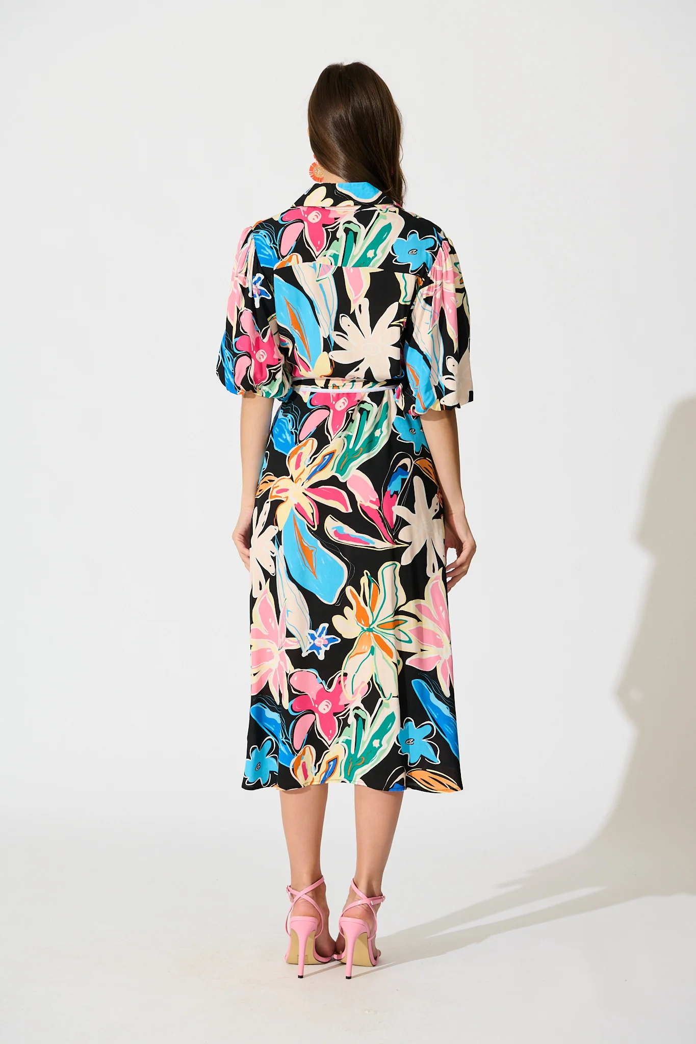 Libra Midi Shirt Dress in Black Multi Floral - Image 4