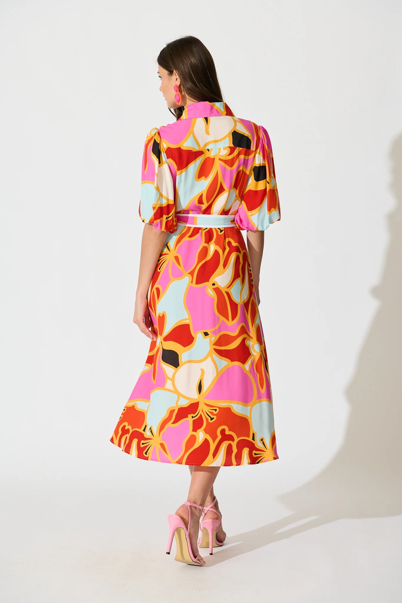 Libra Midi Shirt Dress in Tangerine Multi Floral - Image 4