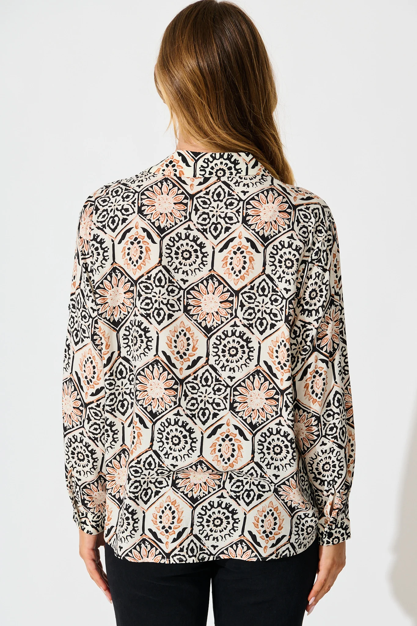 Like a Charm Shirt in Cream With Rust Tile Print - Image 3