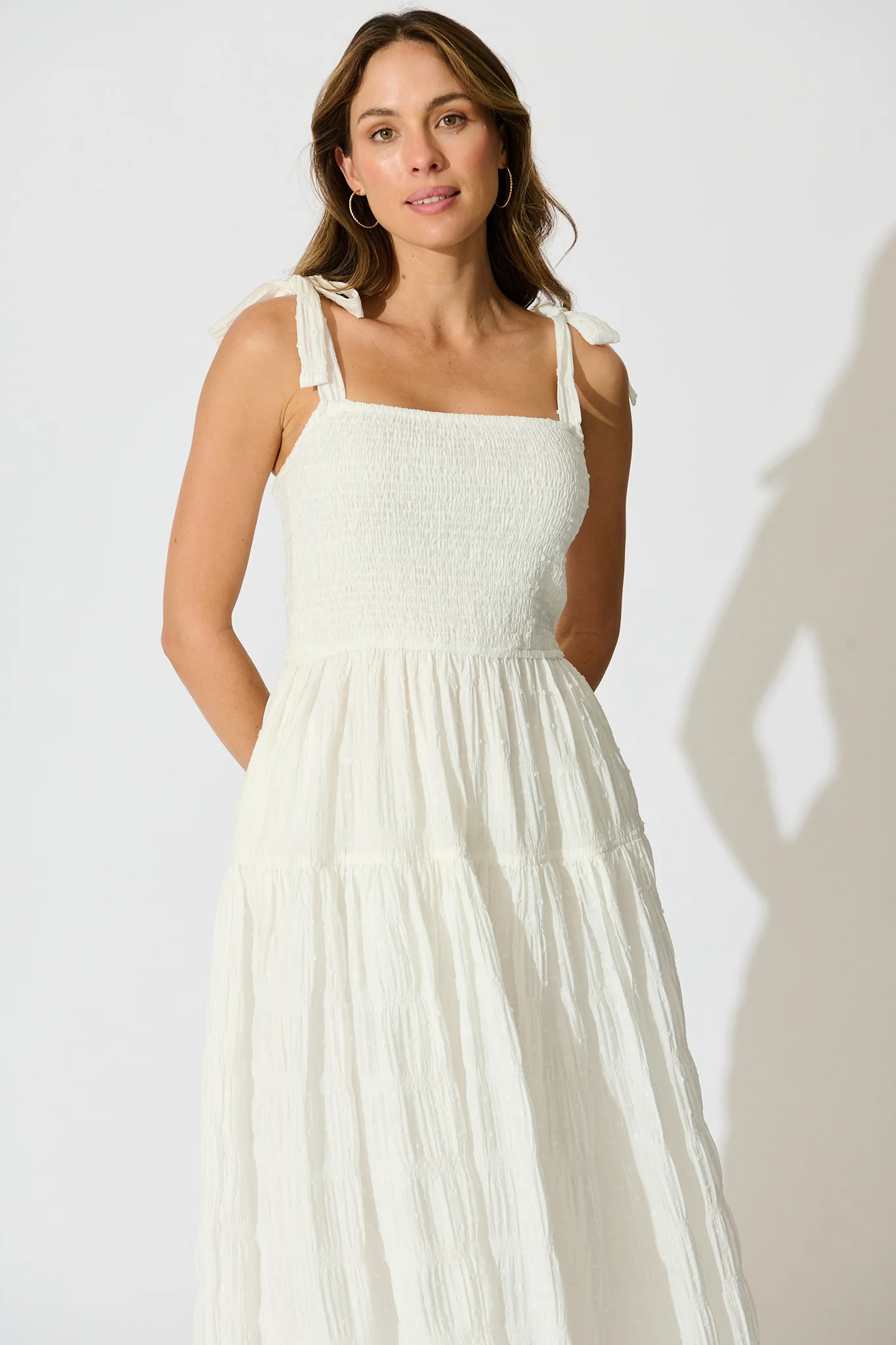 Lila Rea Maxi Sundress in White Swiss Dot - Image 2